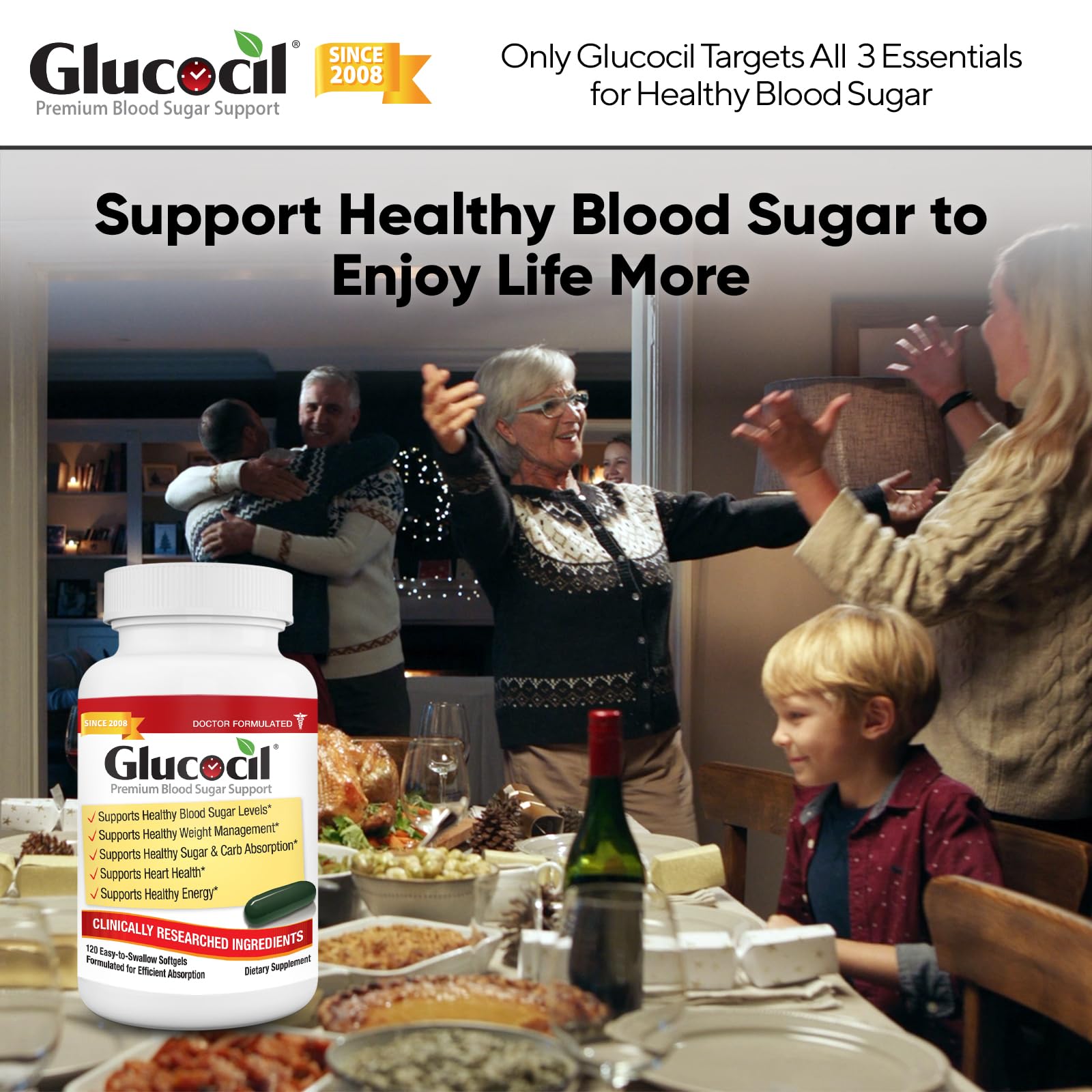 Glucocil Blood Sugar Support Softgels – Premium Formula with Berberine & Mulberry Leaf – Supports Healthy Glucose Levels – 2-Pack (60 Count) – Ideal for Daily Wellness & Metabolic Balance