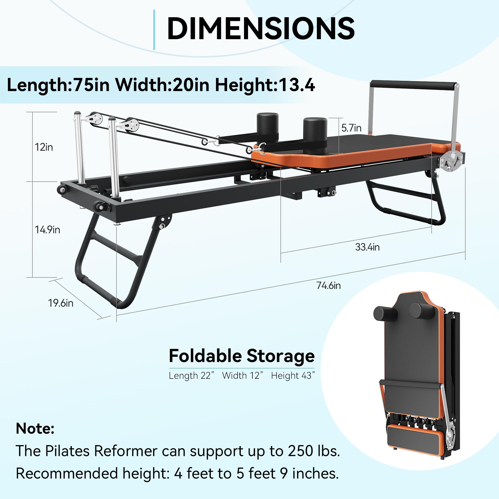 Foldable Pilates Reformer Machine for Home & Gym - Durable Equipment for Beginners & Advanced Users, Supports Up to 250 lbs - Perfect for Full-Body Workouts, Strength Training & Rehabilitation Exercises