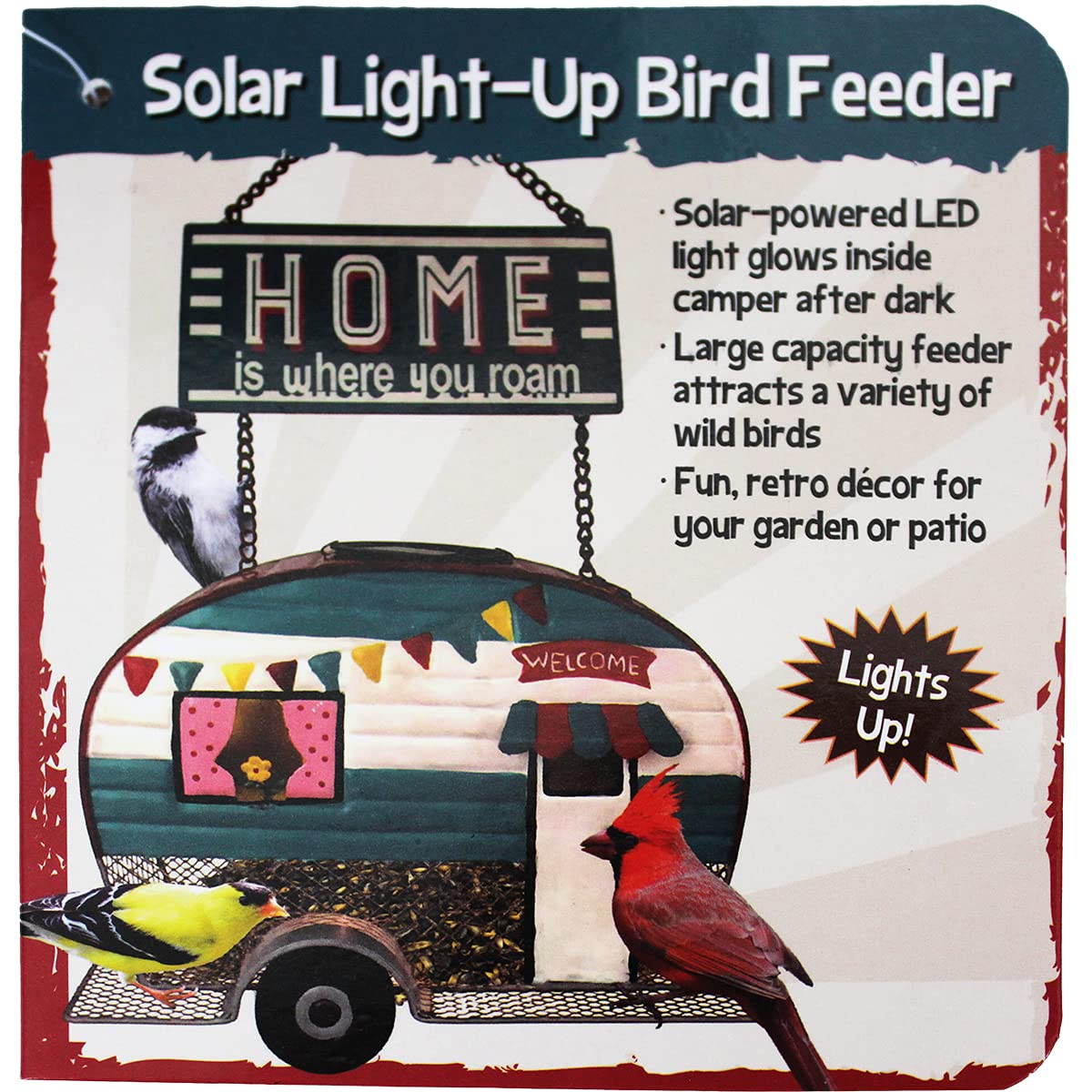 Solar-Powered Bird Feeder with LED Lights - Outdoor Garden Decor for Camping, Patio & Backyard - Attracts Wild Birds Day & Night