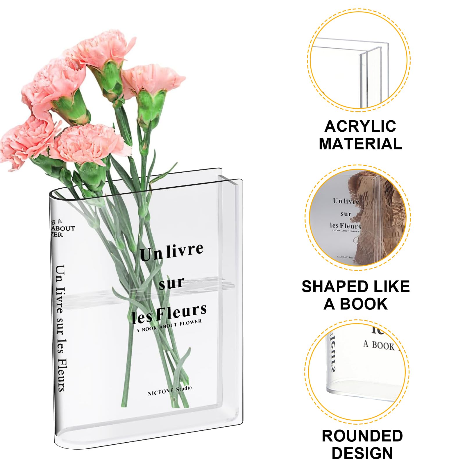 Clear Acrylic Vase for Flowers - Modern Transparent Tulip Vase for Home & Office Decor - Elegant Table Centerpiece for Bedroom, Living Room, Wedding, Dining Table & Bookshelf Display