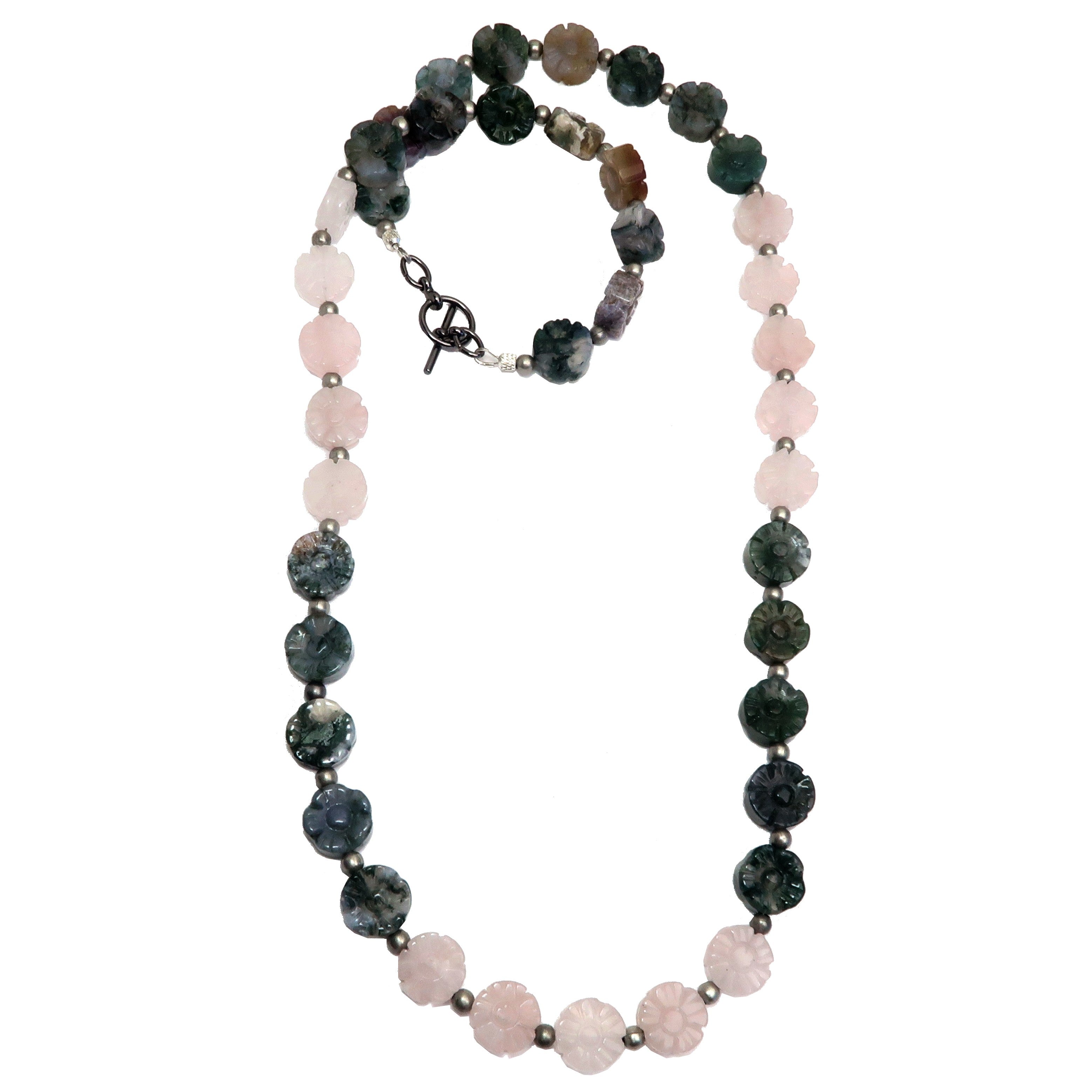 Rose Quartz Necklace with Moss Agate Floral Pendant - Elegant Spring Jewelry for Women - Perfect for Weddings, Gifts & Everyday Wear