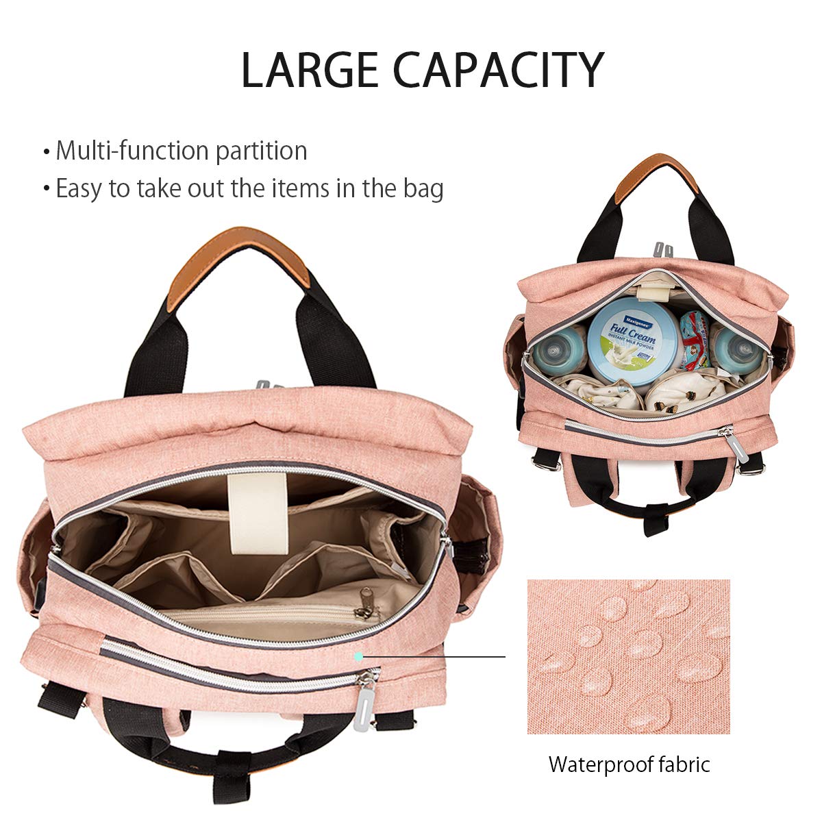 Waterproof Baby Diaper Changing Backpack with Changing Pad - Pink | Stylish Nursery Organizer for Travel, Outings & Daily Use