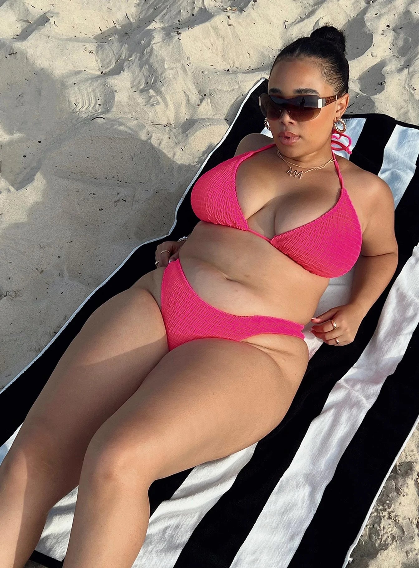 Blanca High Cut Shirred Bikini Bottoms - Hot Pink Curve - Sexy Swimwear for Women, Perfect for Beach Vacation & Pool Party