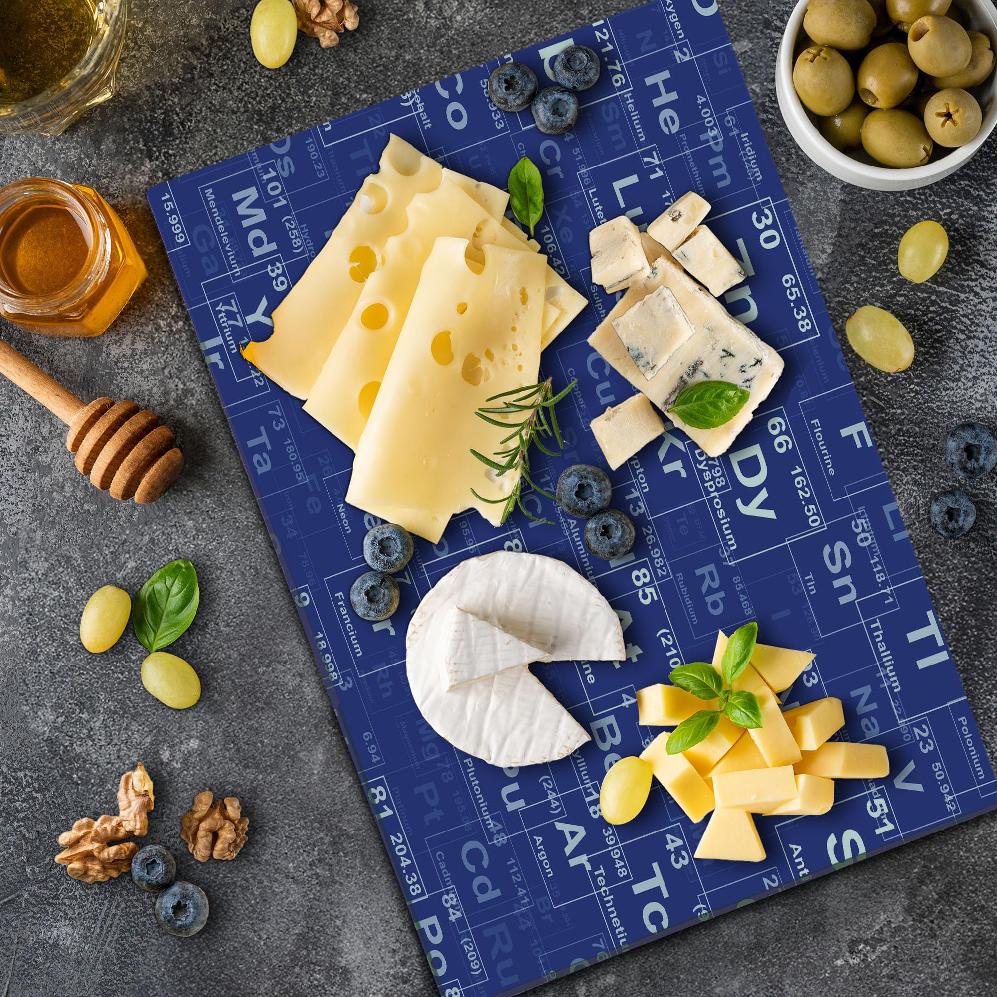 Ambesonne Periodic Table Tempered Glass Cutting Board - Large Chemistry Elements Design for Kitchen & Science Decor - Royal Blue & White - Perfect for Cooking, Serving & STEM Classroom Decorations
