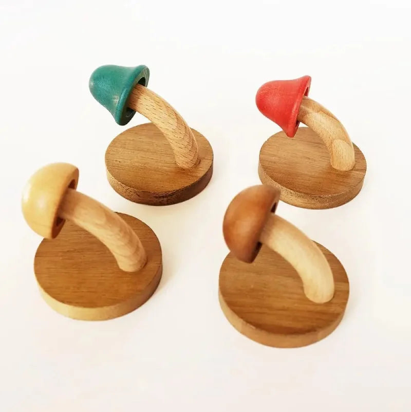 Mushroom Grove Wall Hooks - Set of 4 Rustic Wooden Hooks for Coats, Hats & Keys - Perfect for Entryway, Bedroom & Bathroom Organization