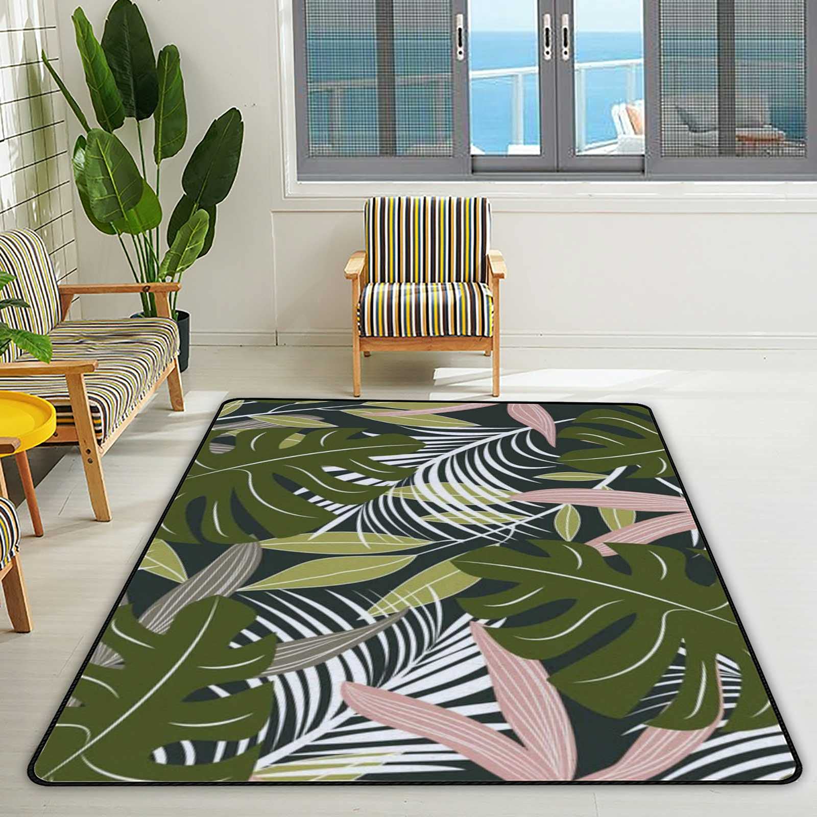 Abstract Tropical Leaves Area Rugs - Non-Slip Soft Indoor Floor Mats for Bedroom, Living Room, Nursery & Office (60x39in) | Perfect for Home Decor, Kids' Rooms & Dorm Comfort