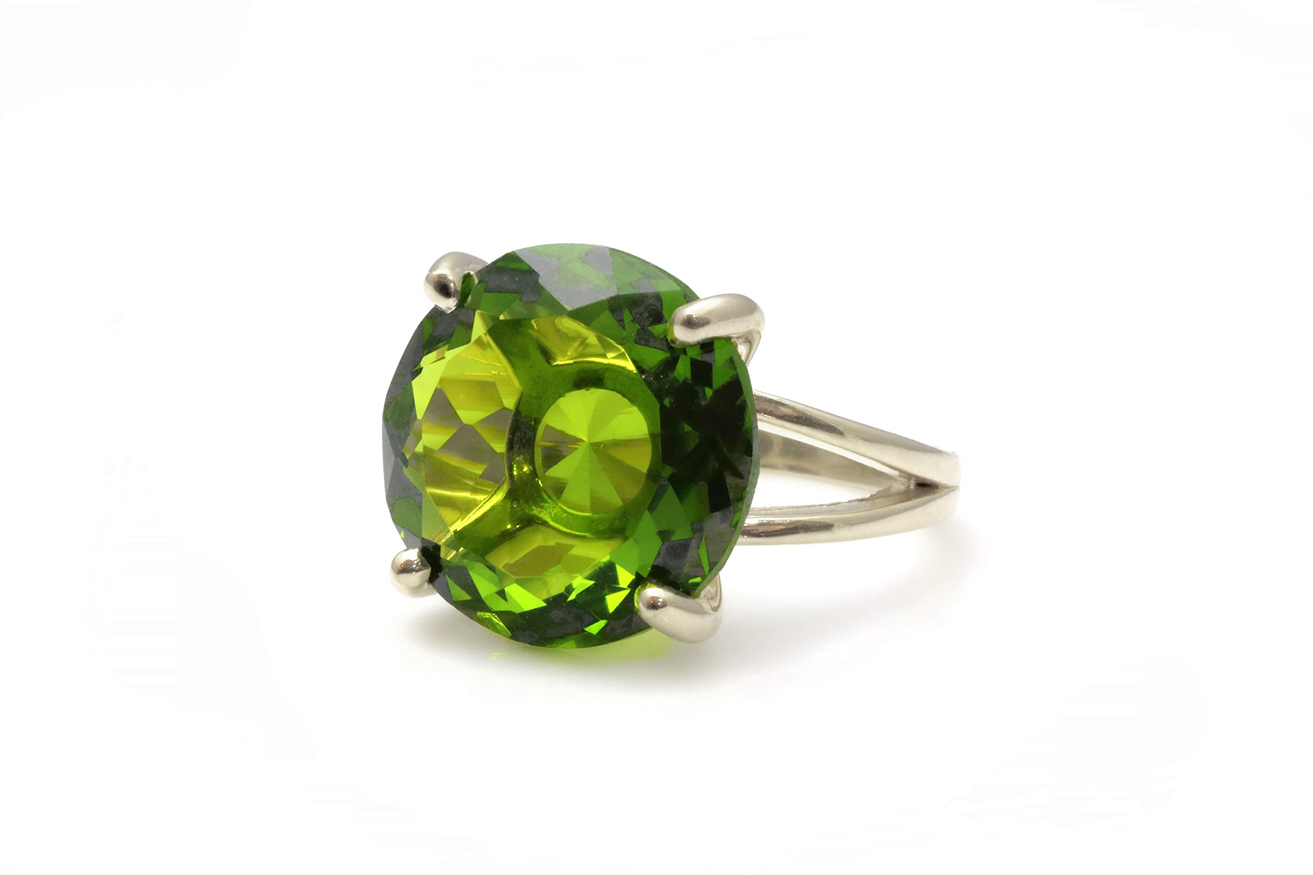 14K Gold Filled Round Peridot Ring - August Birthstone Jewelry for Women, Fashion Statement Bohemian Engagement & Anniversary Gift - Perfect for Birthday Parties, Weddings & Special Occasions