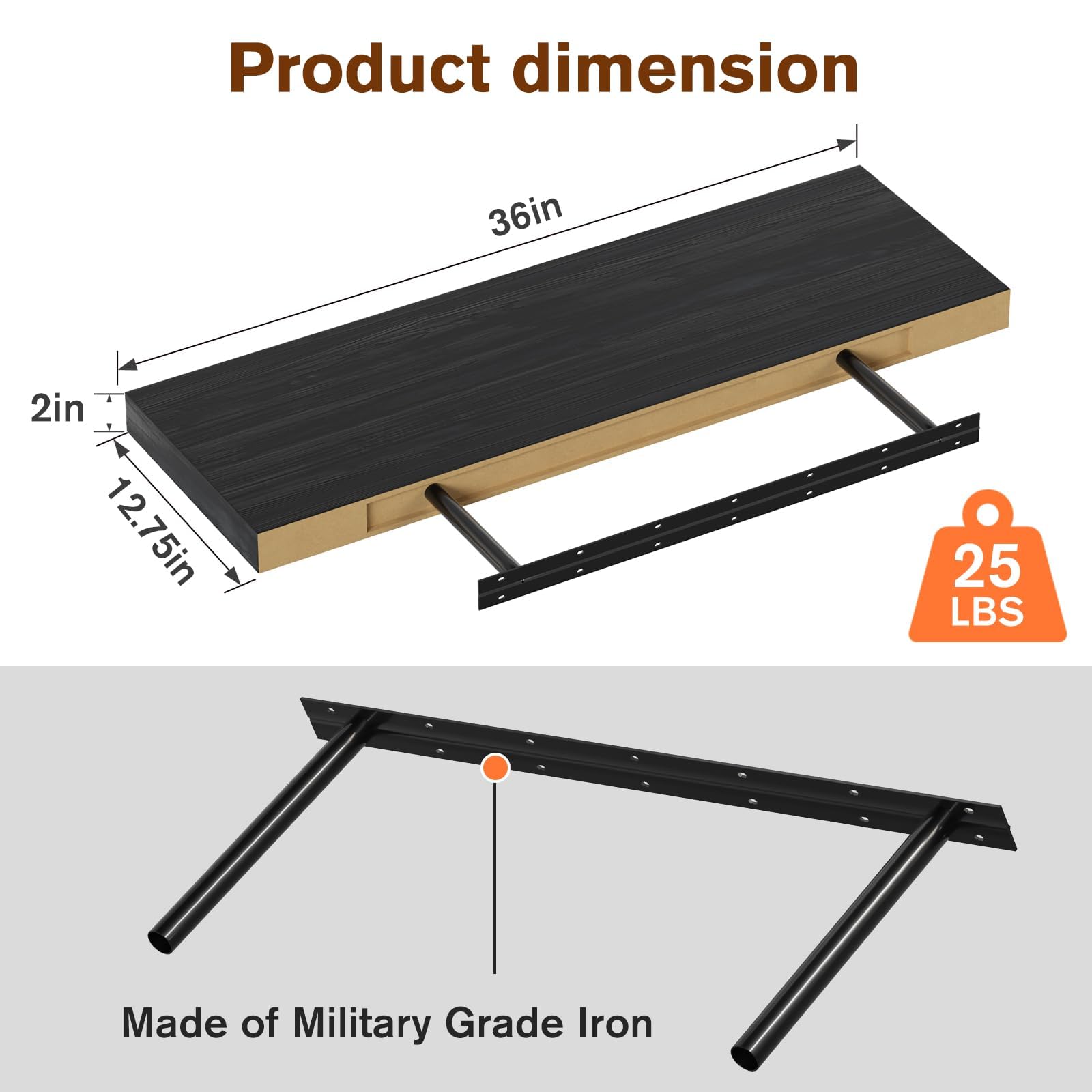 Dark Wood Floating Shelf Set - 36