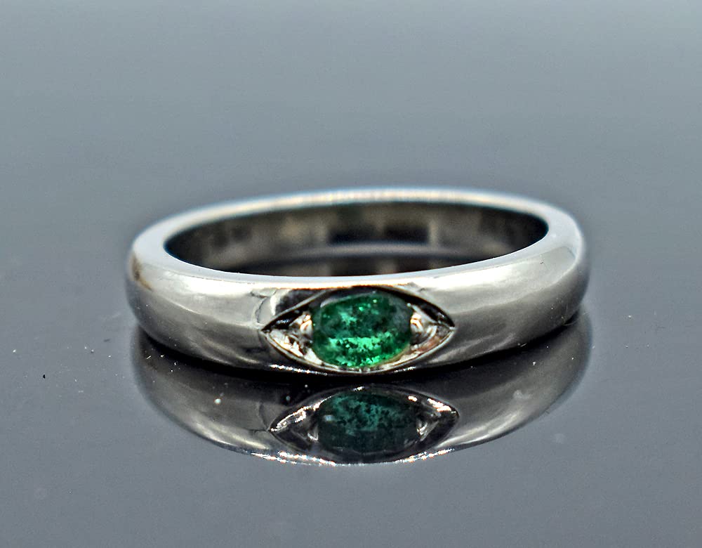 AAA+ Zambian Emerald Ring - Genuine Natural May Birthstone Jewelry | Dainty Minimalist Band in Solid 925 Sterling Silver | Perfect for Engagement, Wedding & Everyday Wear