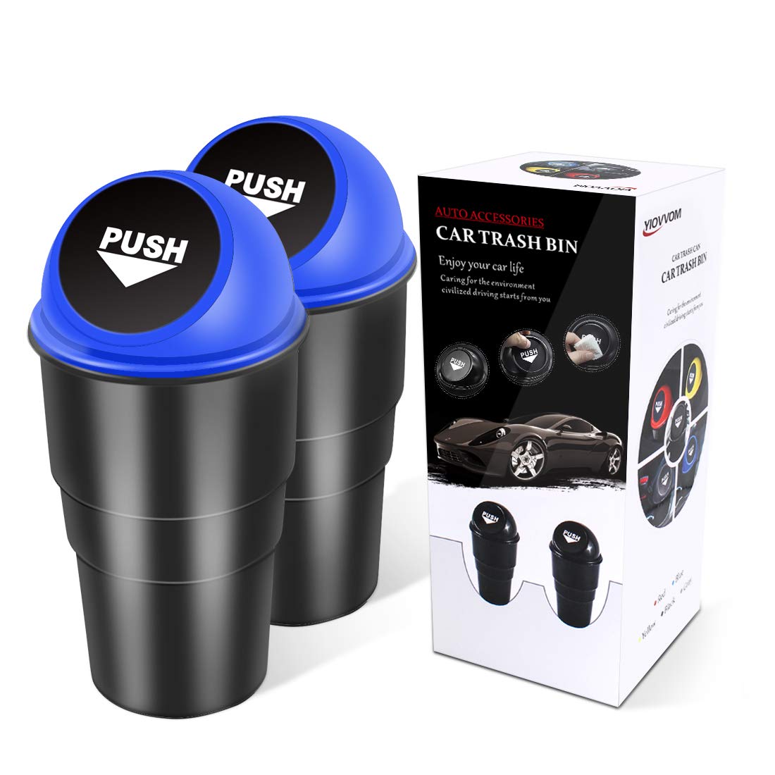 Leakproof Car Garbage Can with Lid - 2 Pack Small Trash Bin for Vehicle Cup Holder, Office, Home, Kitchen & Bedroom | Durable Automotive Waste Container for Road Trips, Commuting & Daily Use (Double Blue)