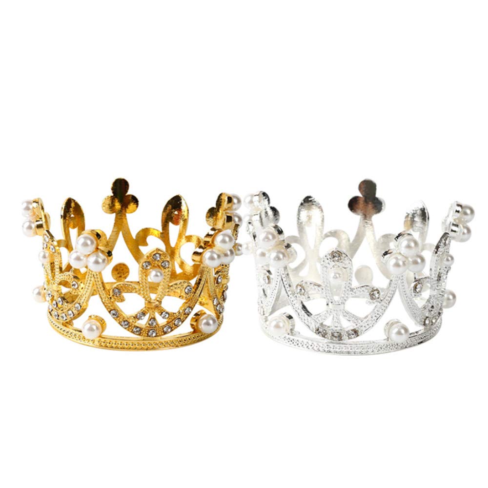 2 Pack Princess Crown Cake Toppers - Crystal Rhinestone Tiara Cupcake Decorations for Baby Shower, Princess Theme Party, Birthday, Wedding & Christmas - Newborn Photo Props (Perfect for Dessert Tables, Gender Reveals & First Birthday Celebrations)