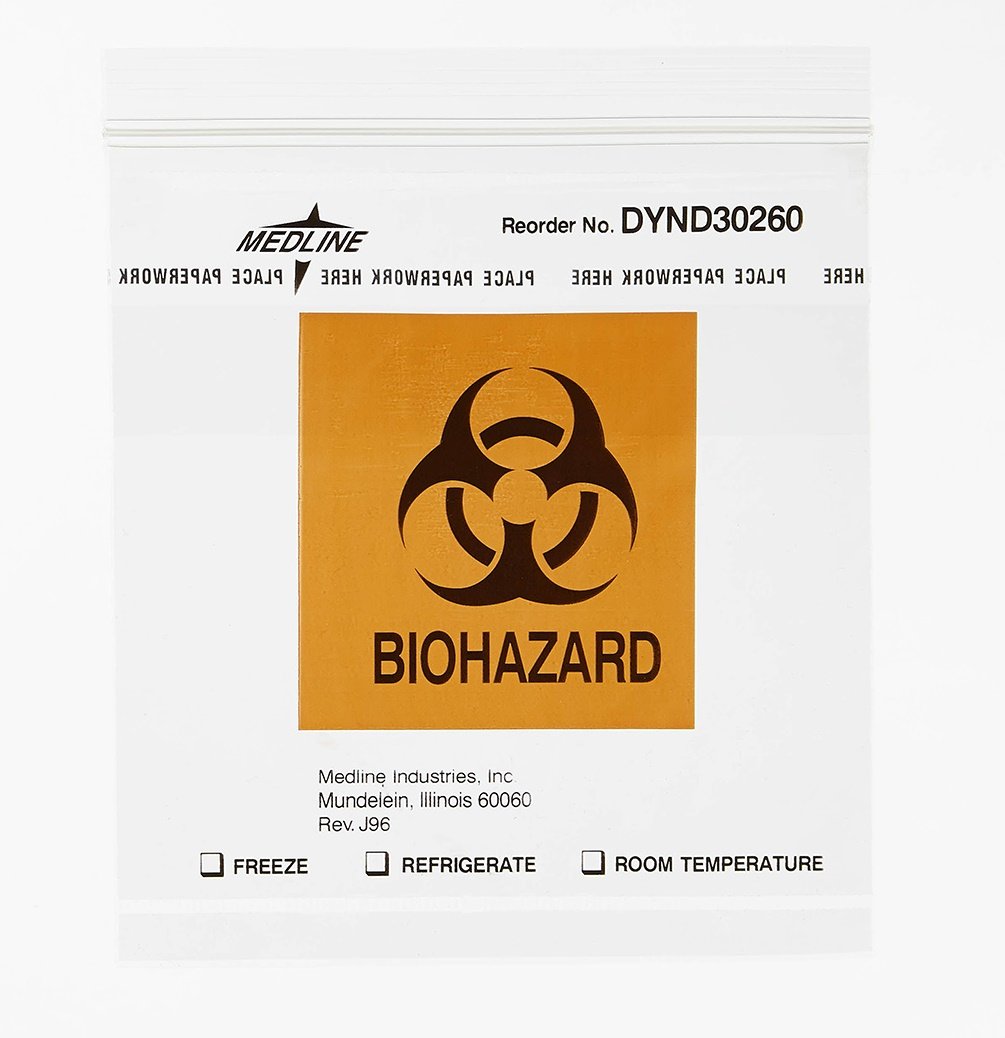 Medline Biohazard Specimen Bags - 1000 Pack of 6x6 Inch Clear Plastic Zip Closure Bags, Latex-Free for Medical & Laboratory Use | Ideal for Specimen Transport, Waste Disposal & Biohazard Storage