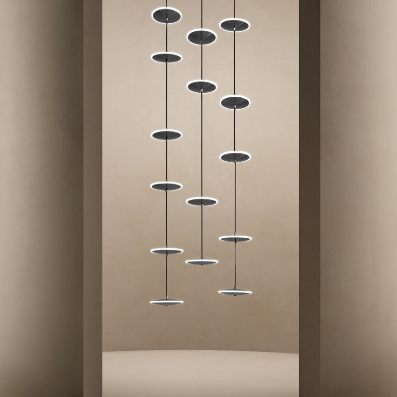 Modern LED Ring Plate Staircase Chandelier - Energy Efficient Crystal Ceiling Light Fixture for Hallway, Foyer, and Grand Entrance Lighting Decor