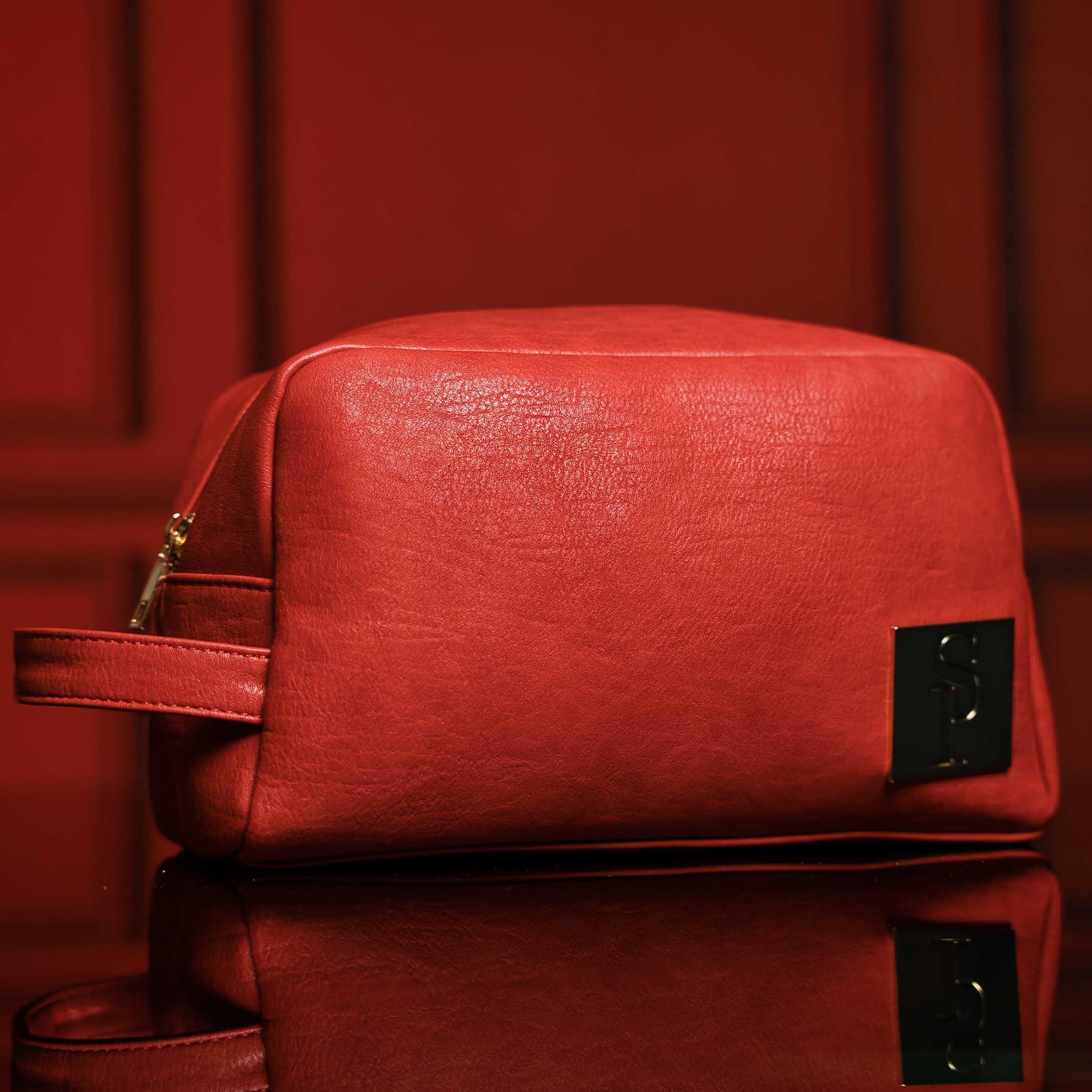 Premium Red Tumbled Leather Toiletry Bag for Men & Women - Travel Cosmetic Organizer with Multiple Pockets - Perfect for Vacation, Gym, and Business Trips
