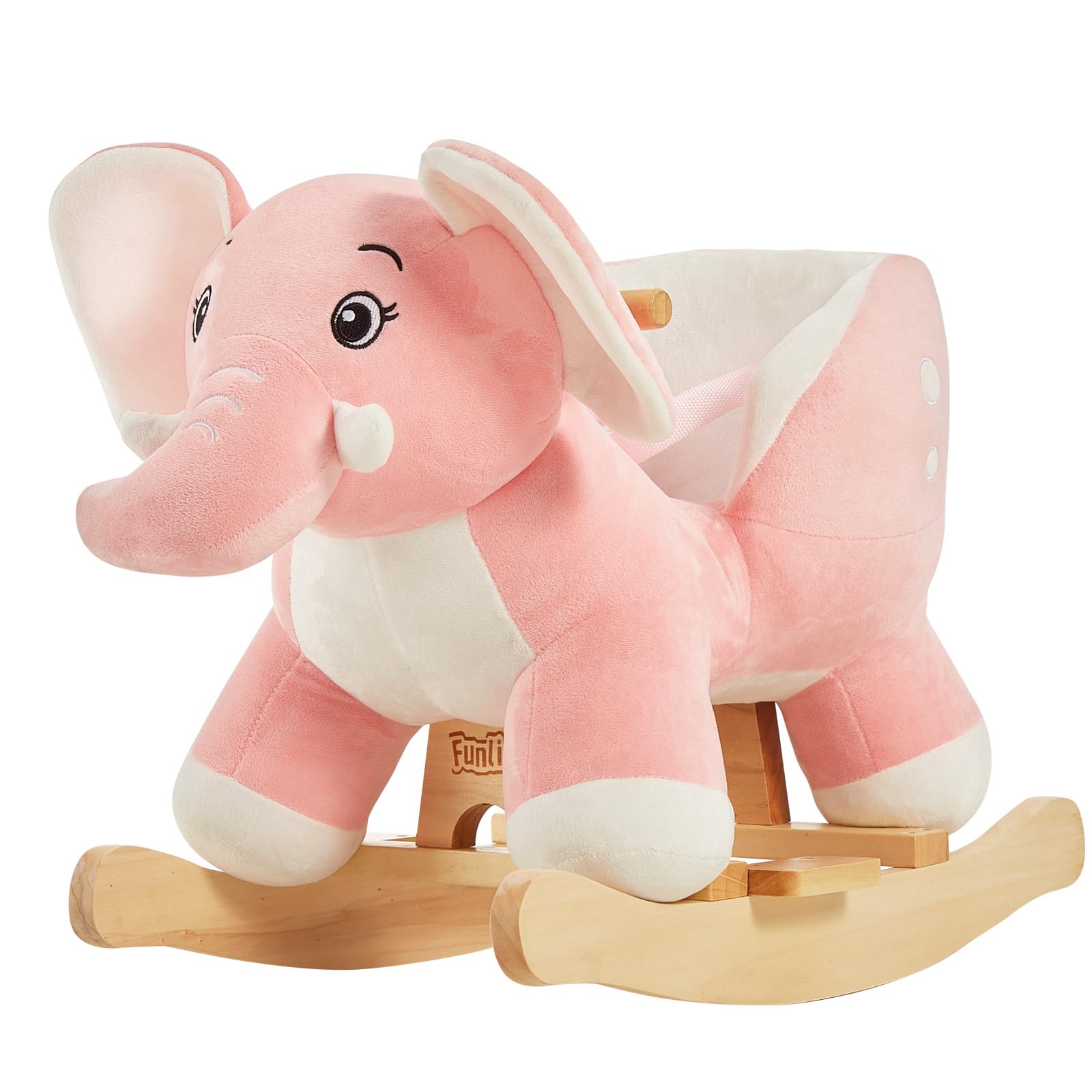 FUNLIO Pink Elephant Baby Rocking Horse - Soft Plush Ride-on Rocker Toy for Toddlers 6 Months to 3 Years | Safe & Easy to Assemble | CPC & CE Certified | Perfect Nursery Gift for Baby Girls & First Birthday Presents | Encourages Balance & Motor Skills Development