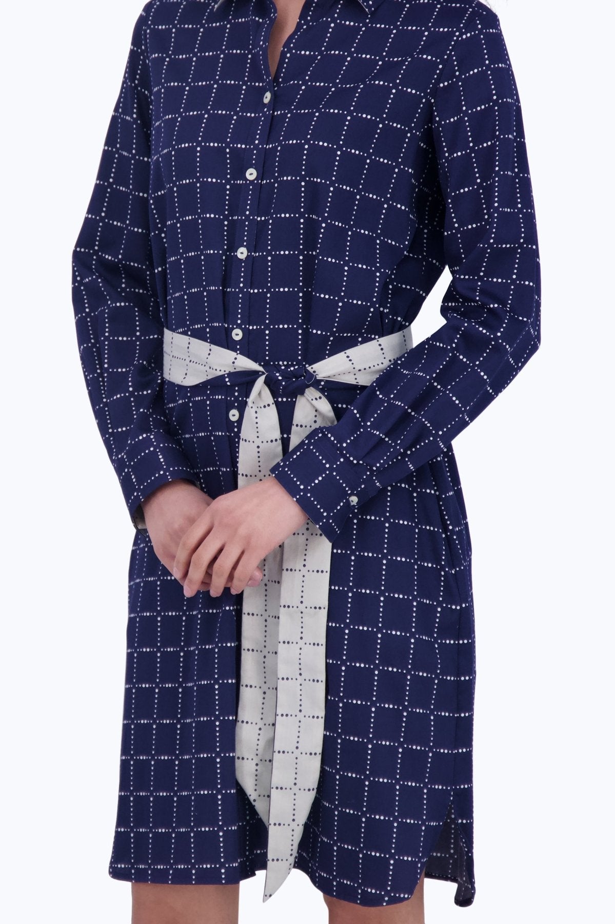 Rocca Women's Dotted Plaid Long Sleeve Dress - Stylish Fall Winter Flannel Shirt Dress for Casual Outings & Office Wear