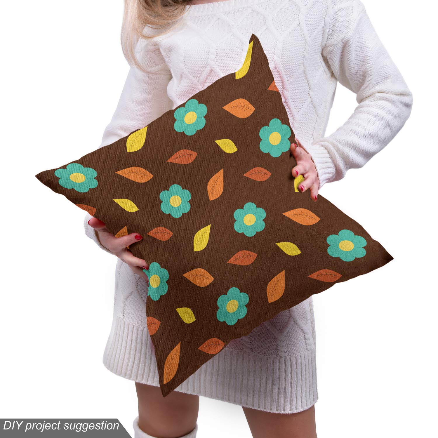 Ambesonne Autumn Fabric by The Yard - Warm Fall Tone Leaf Tree Floral Print Upholstery Fabric for Sofa, Curtains & Home Decor (10 Yards, Chocolate & Turquoise) | Perfect for Seasonal Home Accents, DIY Crafts & Cozy Interior Design