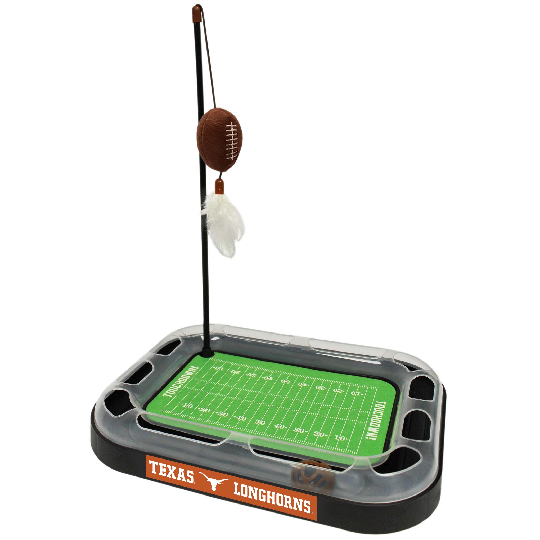 Best Interactive Cat Toy Set - 6-in-1 NCAA Texas Longhorns Football Field Cat Scratcher with Catnip Plush Football, Feather Wand & Jingle Bell Ball - Fun Kitty Toys for Playtime & Exercise - Perfect Gift for Longhorns Fans & Cat Lovers