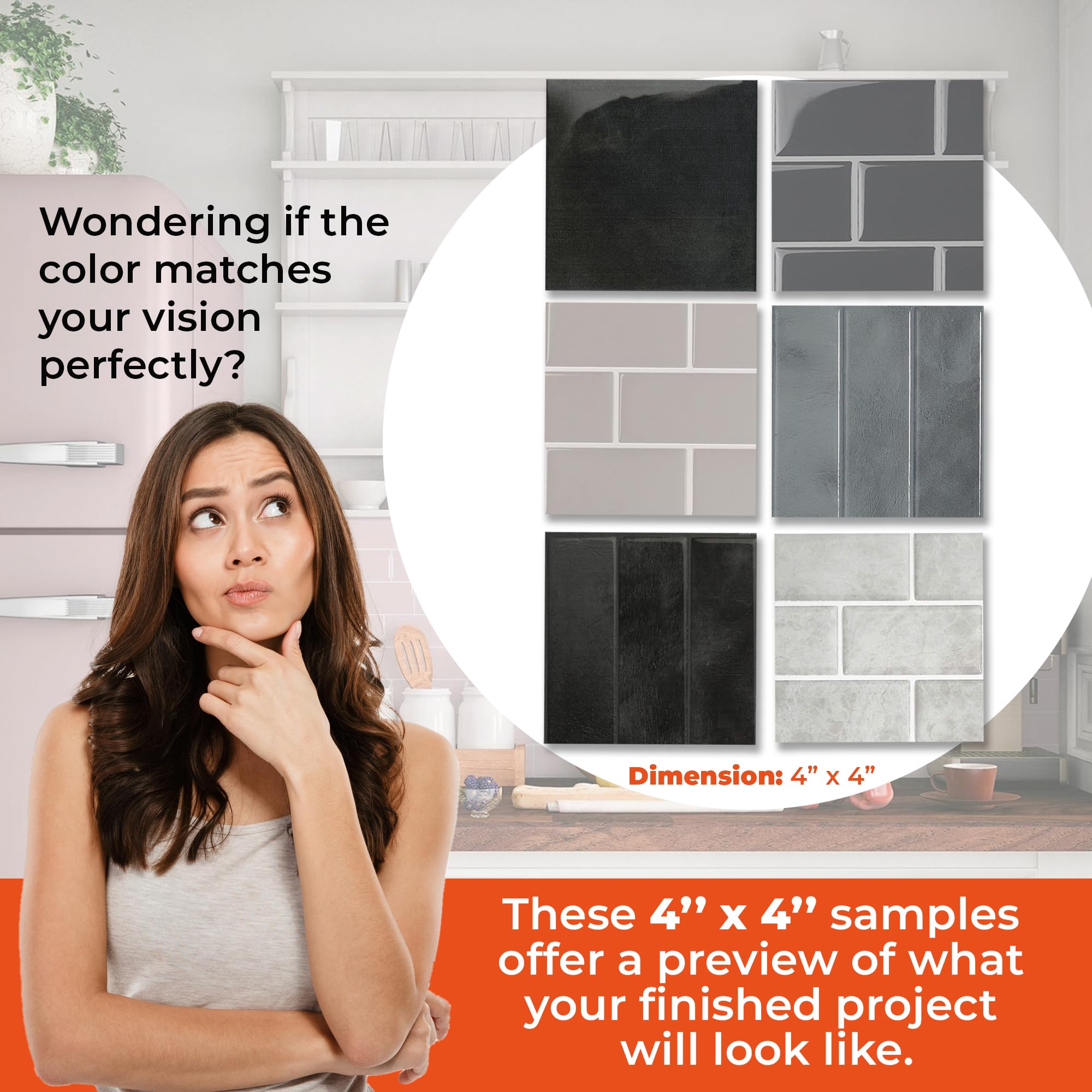 Smart Tiles Sample Kit - Subway Dark Gray Peel & Stick Backsplash Tiles for Kitchen, Bathroom & Laundry Room Remodeling