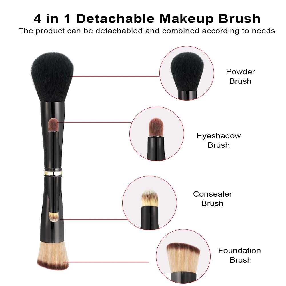 4-in-1 Double Ended Makeup Brush Set - Portable Travel & Detachable for Foundation, Powder, Concealer - Professional Cosmetic Tools for Women