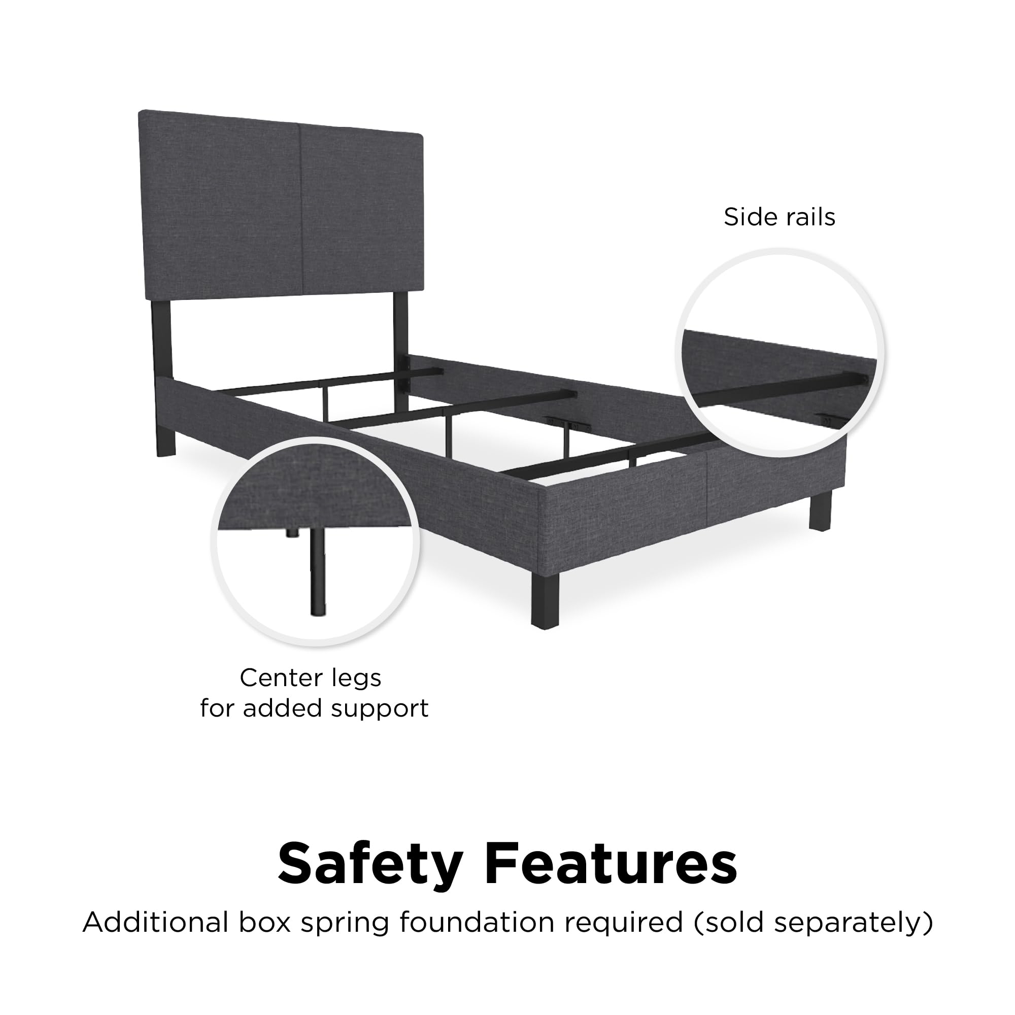 DHP Janford Upholstered Twin Size Bed Frame with Gray Linen Fabric - Modern Platform Bed for Small Spaces, Guest Rooms & Dormitories