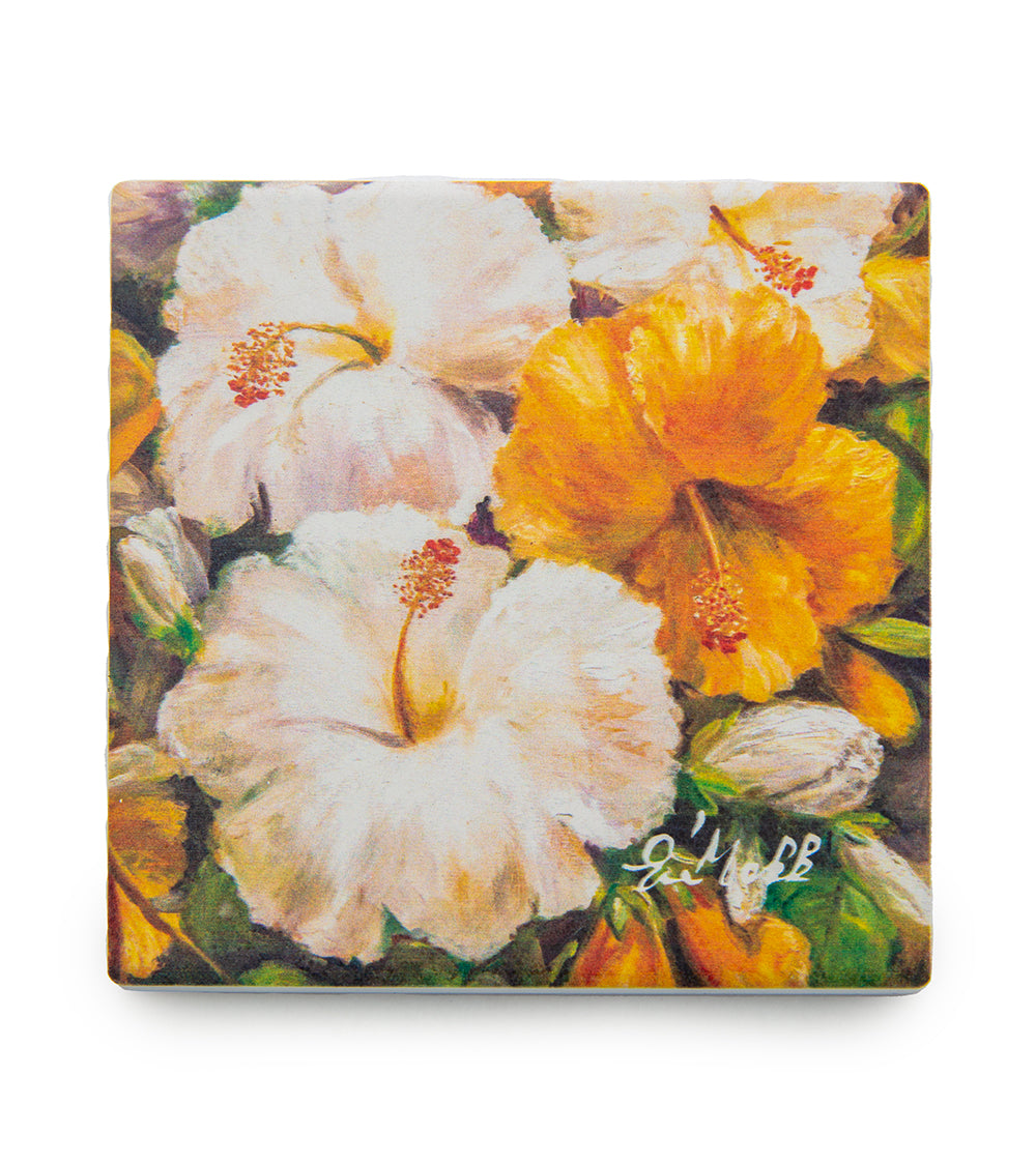Eva Makk Hibiscus Sparkle Sandstone Coaster Set - Absorbent Stone Drink Coasters for Home, Bar, and Office Decor - Perfect for Coffee, Wine, and Cocktails
