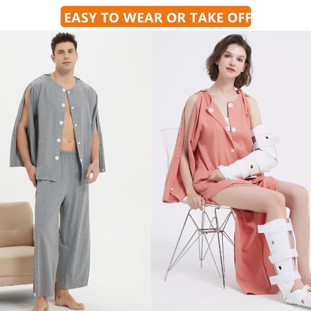 Tearaway Patient Clothes with Zippers - Post-Surgery, Elderly & Disabled Clothing - Comfortable Nursing Pajamas for Bedridden & Dialysis Patients (Red, Medium) - Ideal for Hospital Recovery & Home Care