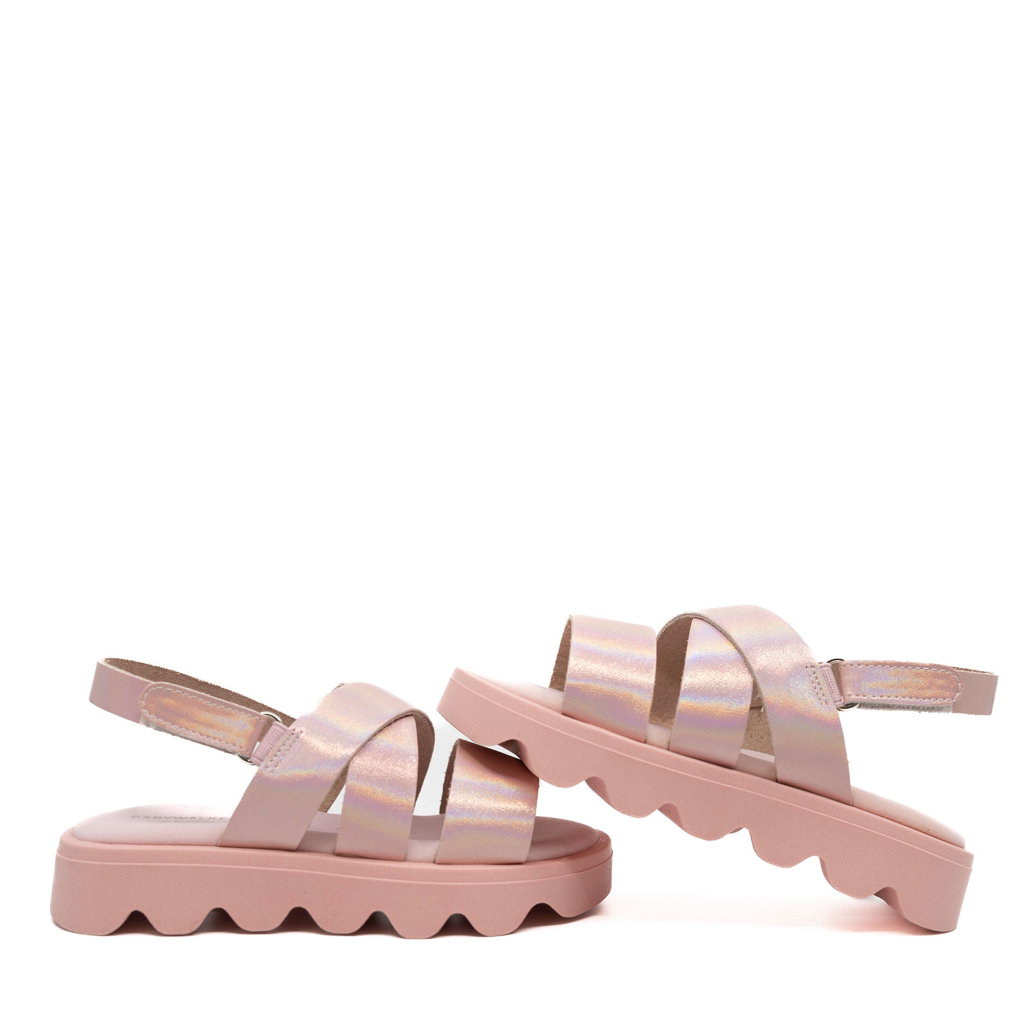 Pink Iridescent Velcro Sandals for Baby Girls - Non-Slip Soft Sole Infant Walking Shoes for First Steps, Indoor & Outdoor Use