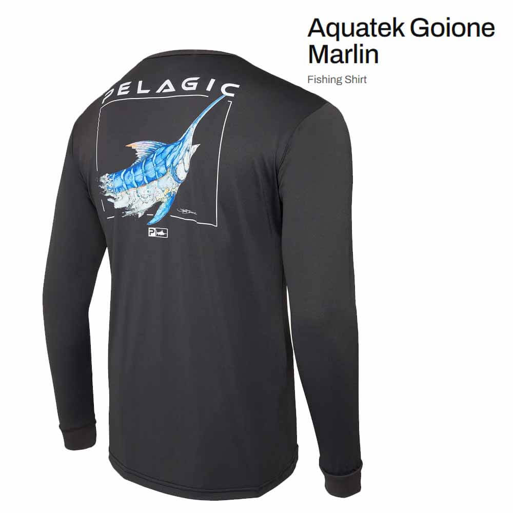 Pelagic Black Aquatek Goione Marlin Performance Fishing Shirt - Lightweight Quick-Dry UPF Sun Protection for Saltwater & Freshwater Fishing