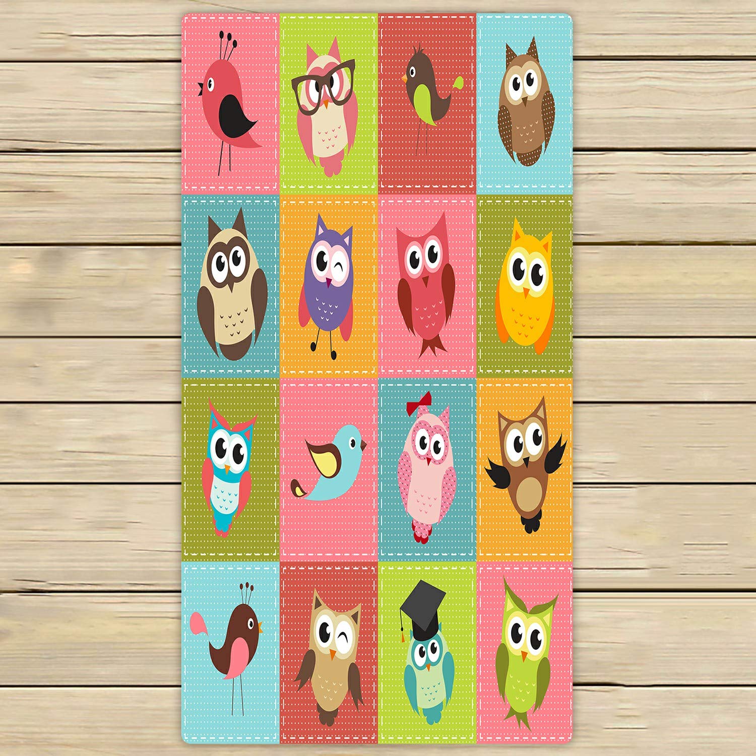Stylish Patchwork Owls Beach Towel - Soft & Absorbent 30x56 Inch Bath & Shower Towel for Home, Pool, Travel - Perfect for Beach, Gym & Outdoor Activities