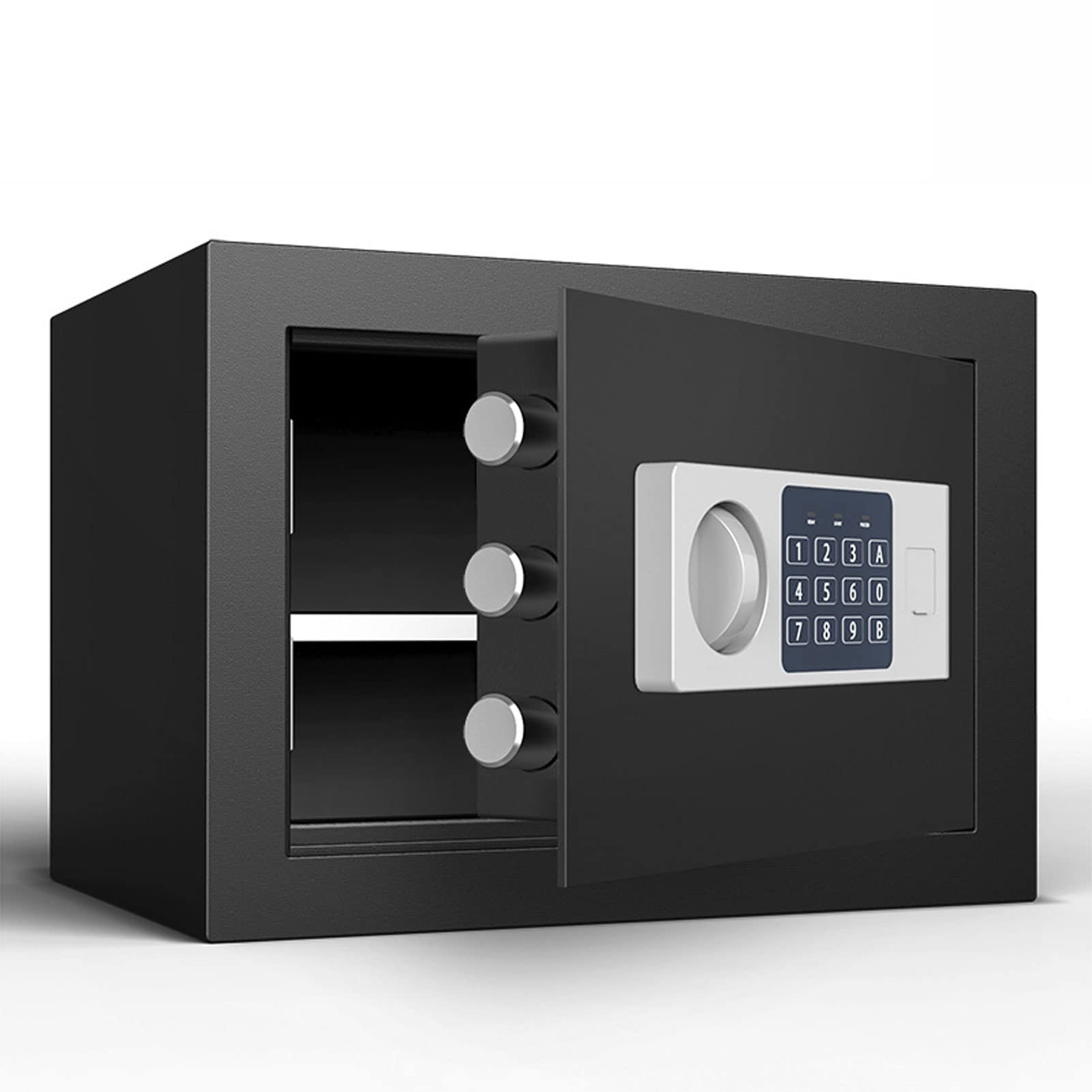 HUHJYUGE Small Safe Box with Key & Digital Keypad - Steel Security Safe & Lock Box with Smart Alarm System, Removable Shelf for Money, Jewelry, Documents & Valuables - Perfect for Home, Office & Travel Use