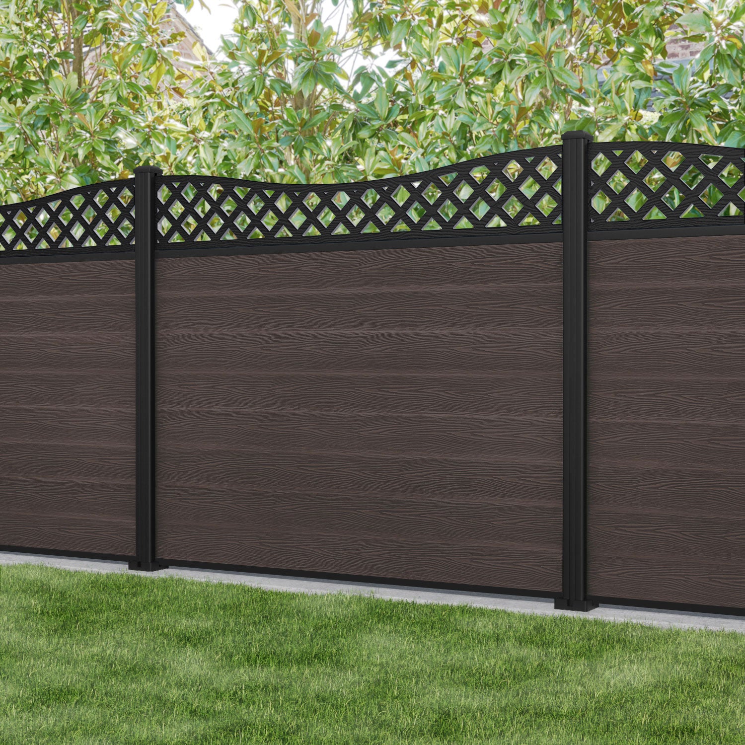Classic Low Wave Fence Panel - Mid Brown Aluminum Fence with Durable Posts | Perfect for Backyard, Garden, and Property Boundary Security