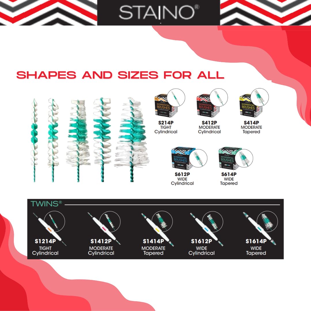Staino Twins Interdental Brush - Dual-Ended Travel Dental Brush with Medium Cylindrical Bristles (36 Pack, 72 Total Brushes) - Perfect for On-the-Go Oral Care & Travel Hygiene