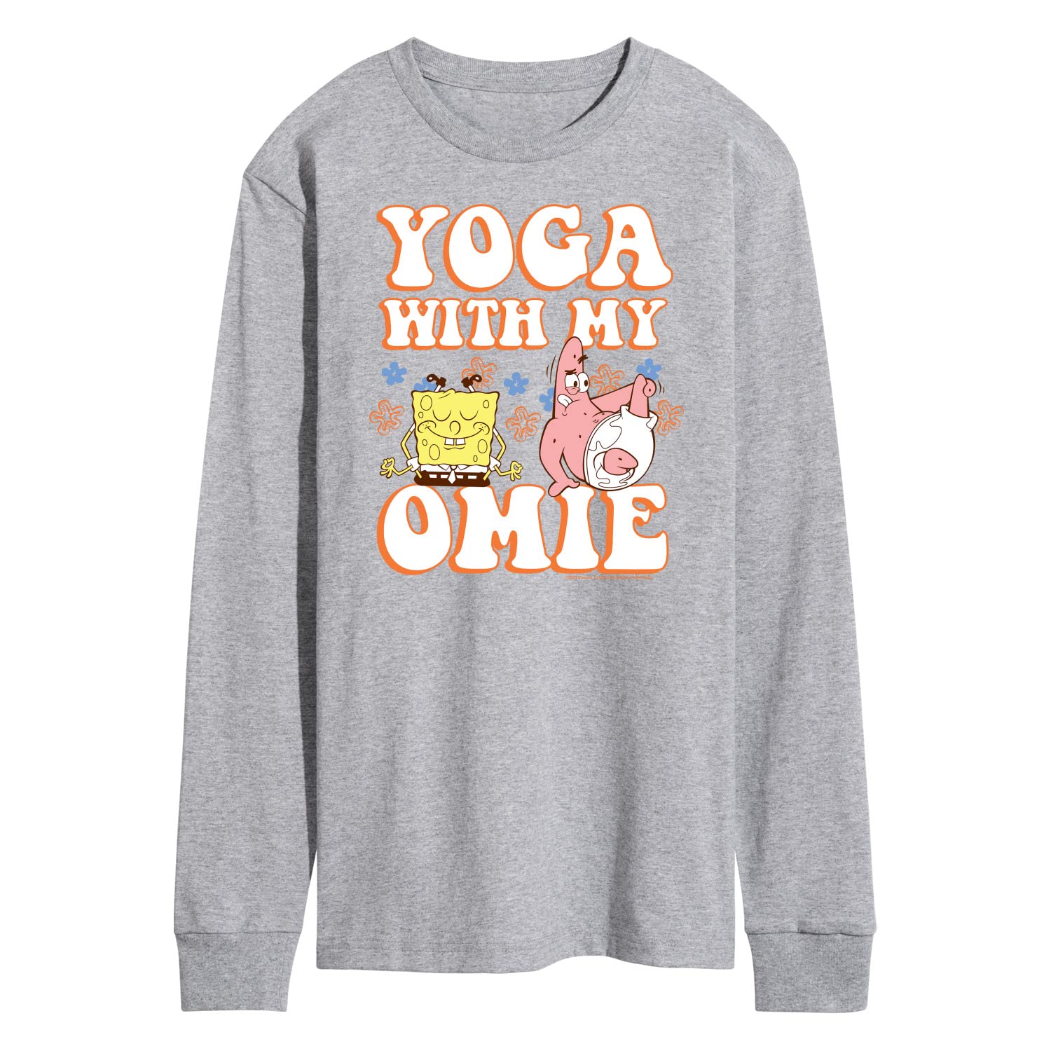 HYBRID APPAREL Spongebob Squarepants Yoga with My Omie Men's Long Sleeve T-Shirt - Funny Cartoon Graphic Tee for Workout, Lounge & Casual Wear
