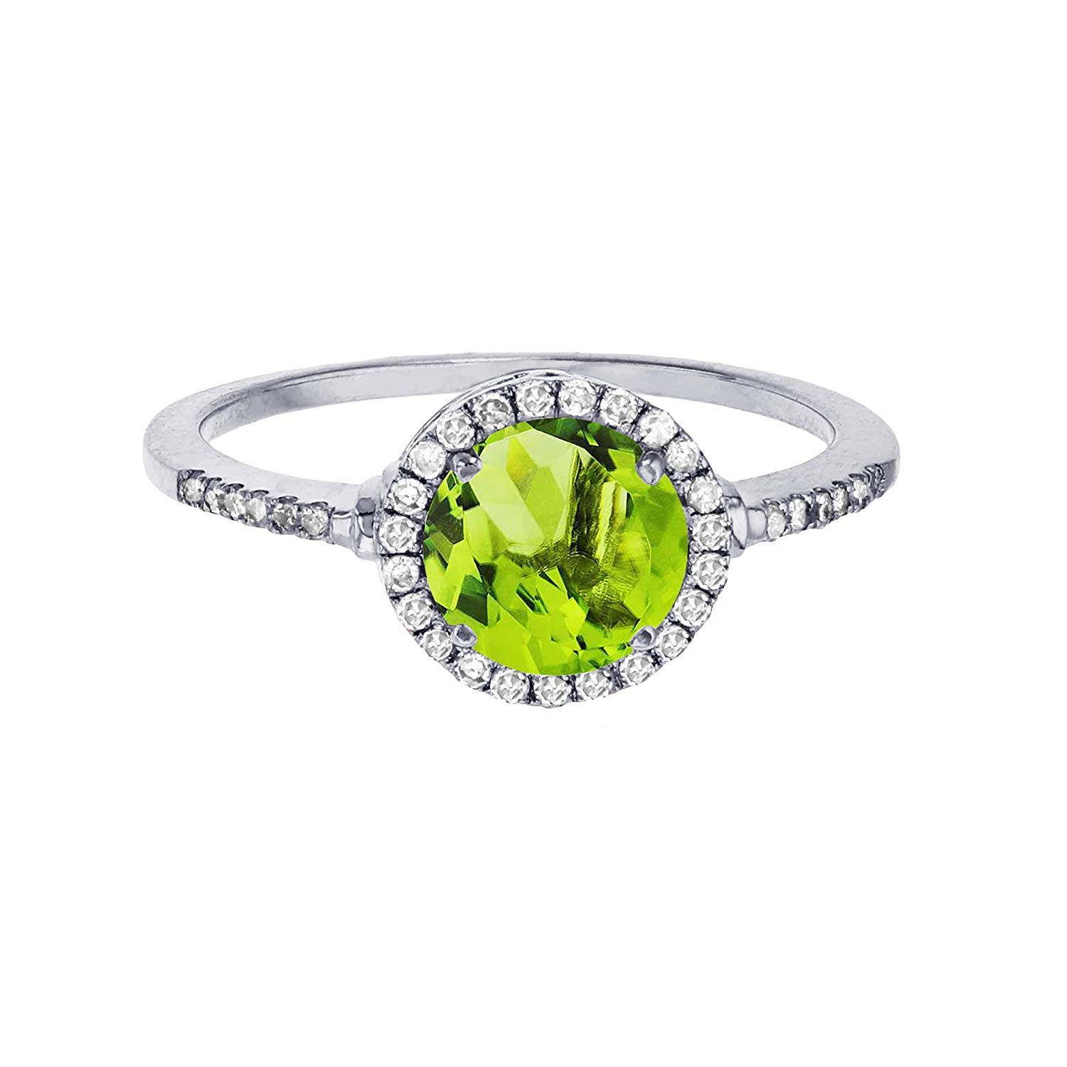 7mm Round Peridot & White Sapphire Halo Ring in Sterling Silver | Elegant Birthstone Jewelry for Women, Perfect for Birthdays, Anniversaries & Special Occasions