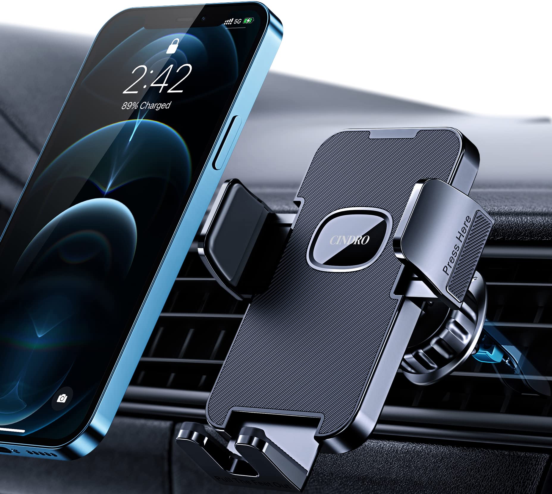 Upgraded Car Phone Holder with Secure Clip - Universal Air Vent Phone Mount for iPhone & Android - Hands-Free Car Accessories for Safe Driving & Navigation