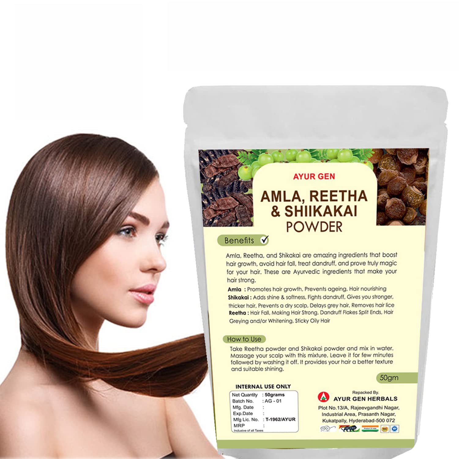Organic Amla, Reetha & Shikakai Powder for Hair Growth - 3-in-1 Ayurvedic Hair Cleanser | Chemical-Free, Preservative-Free Herbal Shampoo | Promotes Stronger, Longer Hair | Perfect for Daily Hair Care & Natural Hair Treatment