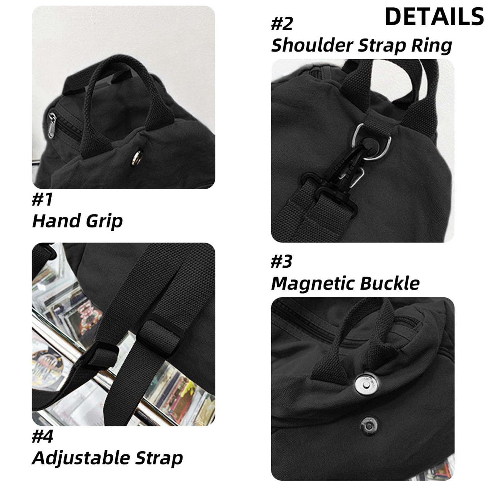 Stylish Canvas Backpack for Women & Men - Lightweight Small Daypack with Purse Compartment - Perfect for Work, School & Travel (Black) | Durable Casual Backpack for Daily Use, Commuting & Outdoor Activities