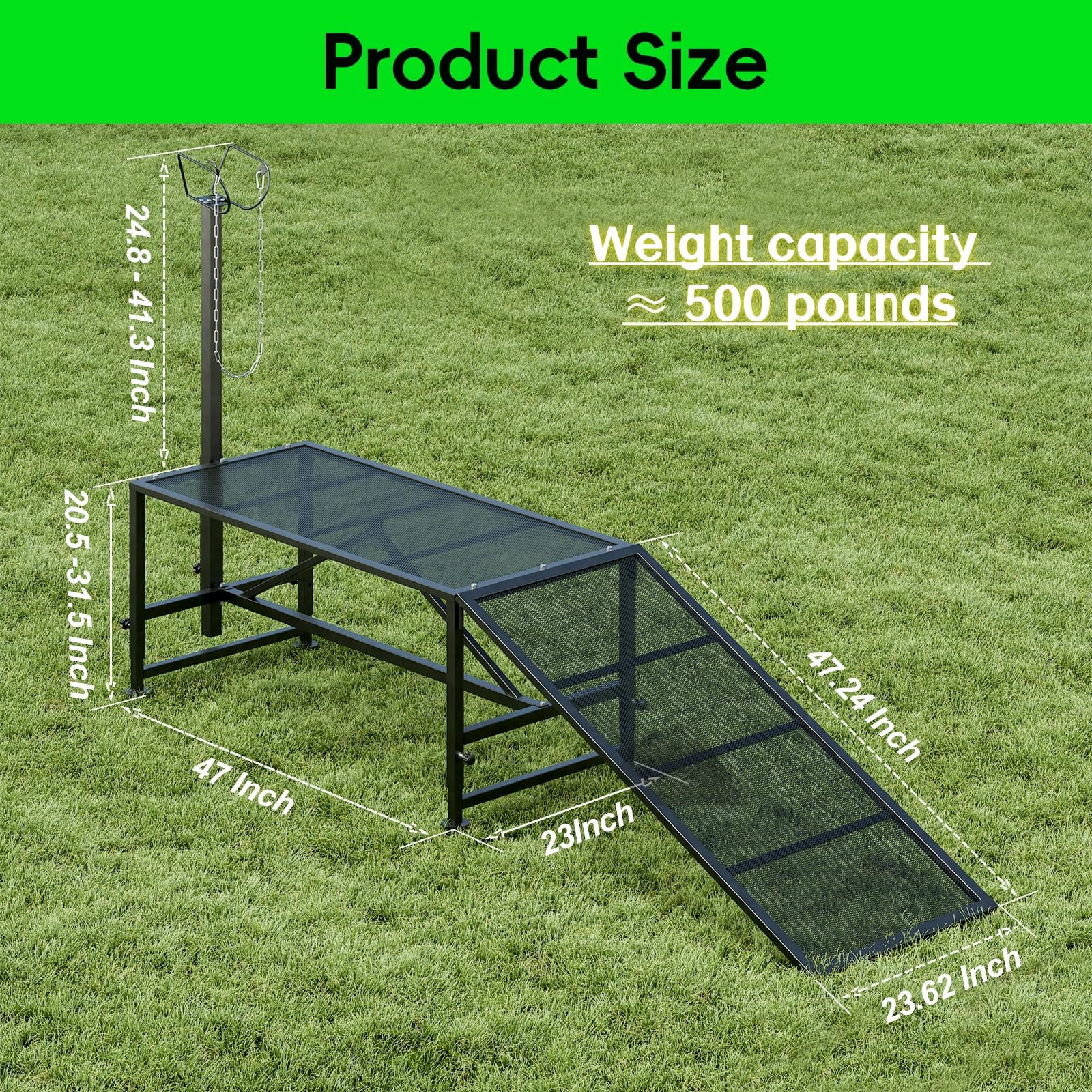 Adjustable Metal Livestock Stand for Sheep & Goat Milking with Ramp - Heavy Duty Hoof Trimming Stand with Secure Headpiece - Perfect for Farm Animal Grooming, Veterinary Care & Dairy Operations