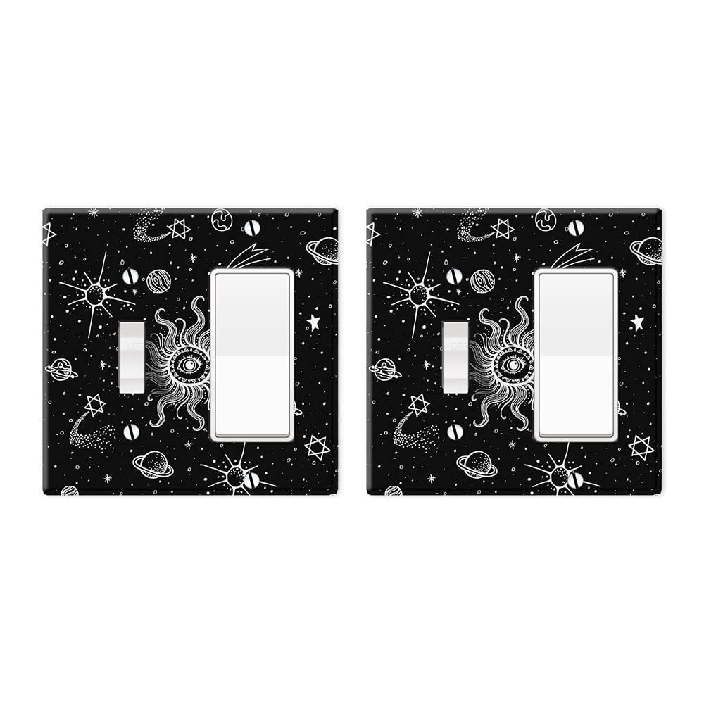 WIRESTER 2-Gang 1-Toggle 1-Decora Switch Plate Cover - Boho Sun & Planets Design, 2-Piece Wall Plate Set for Home & Office Decor