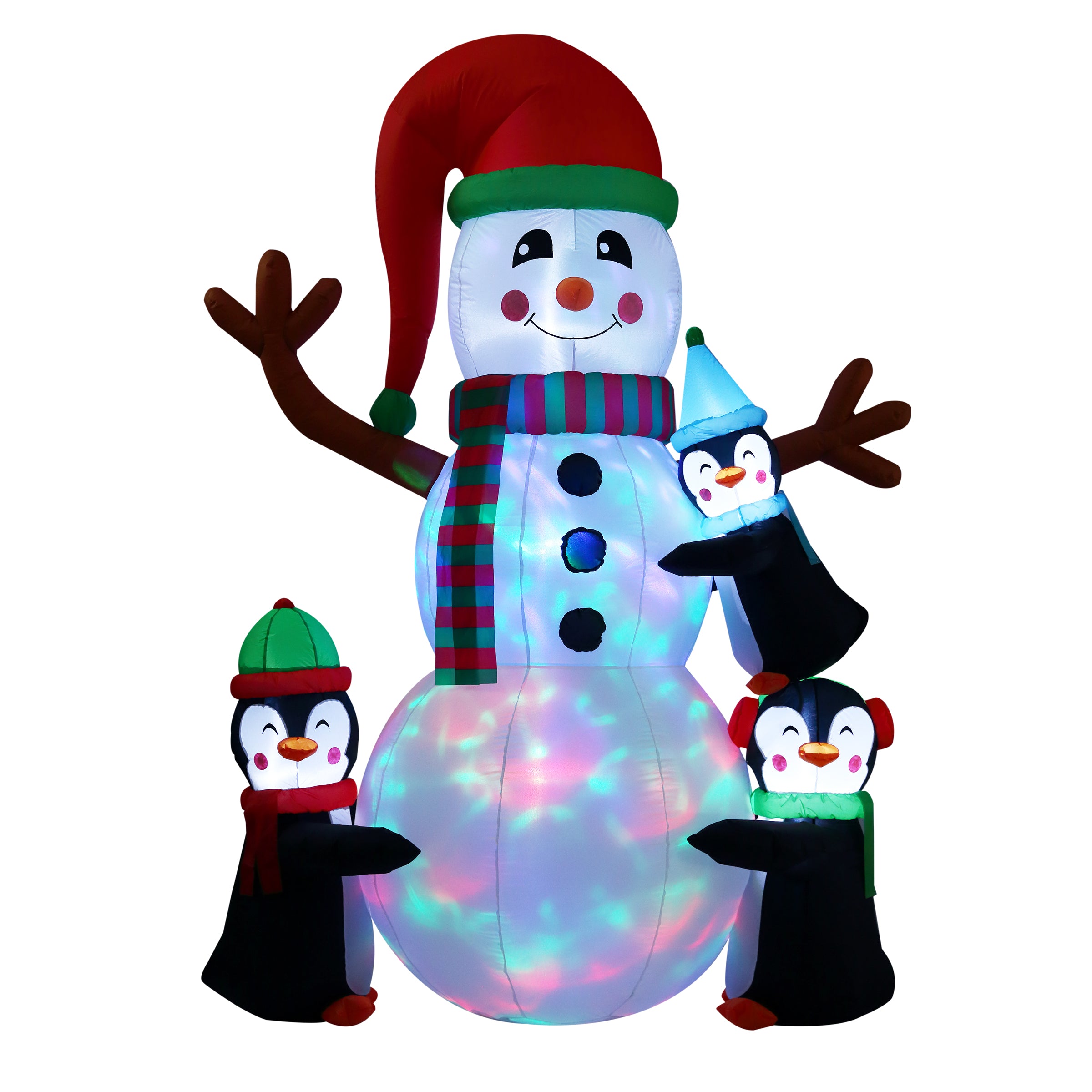 8 ft. Inflatable Snowman with Penguins - Outdoor Christmas Yard Decoration for Holiday Party Decor & Winter Festival Display