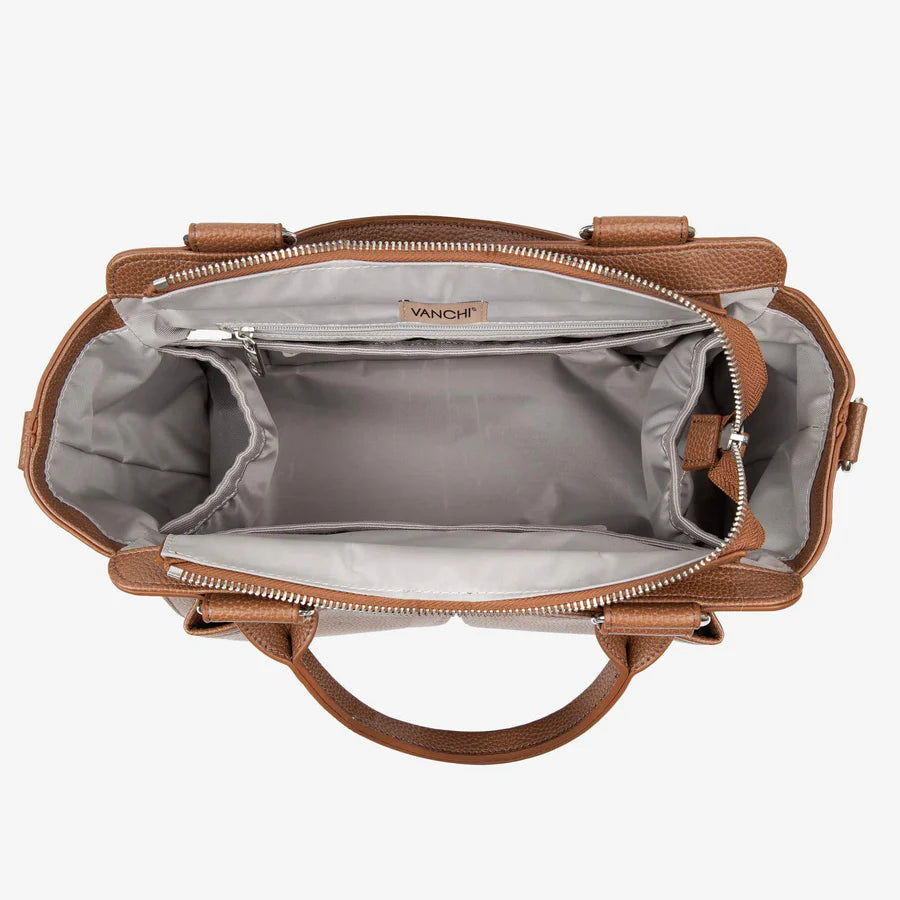 Vanchi Amelia Convertible Diaper Bag & Stroller Organizer - Pebbled Tan | Perfect for Baby Essentials, Travel & On-the-Go Parents