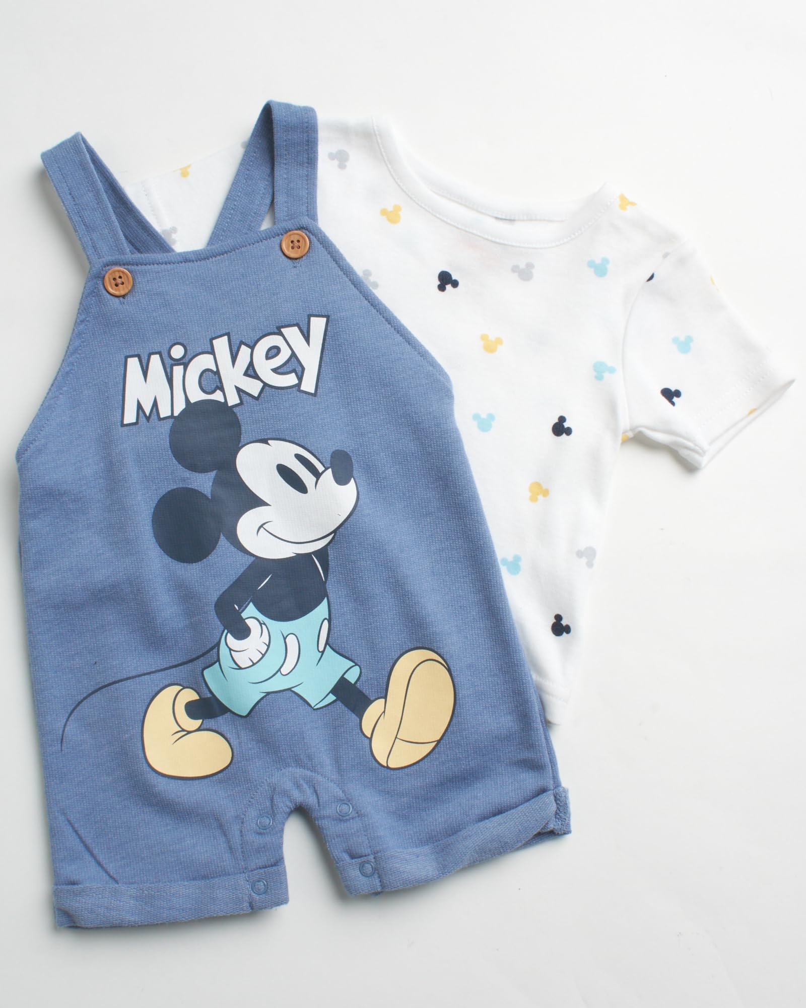 Disney Baby Boys' Mickey Mouse Romper - 2 Piece Overall and T-Shirt Set for Newborn & Infant | Cute Outfit for Playdates, Photo Shoots & Everyday Wear