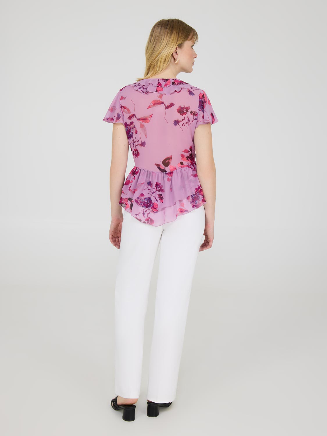 Floral Print Flutter Sleeve Tie Front Blouse for Women - Elegant Summer Tops for Office, Date Night & Casual Outings