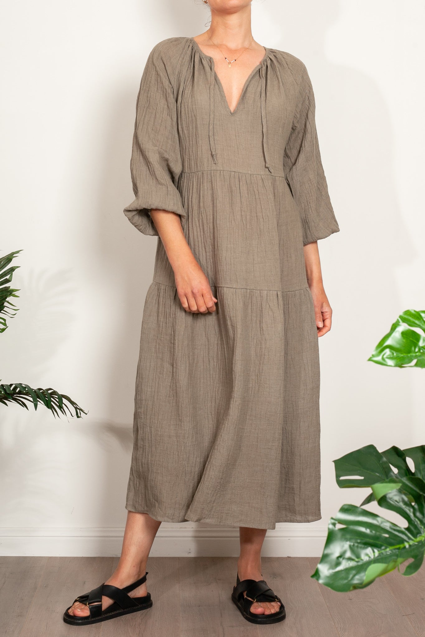 Elegant Linen Ayra Tiered Dress for Women - Boho Summer Maxi Dress for Beach, Vacation & Casual Outings