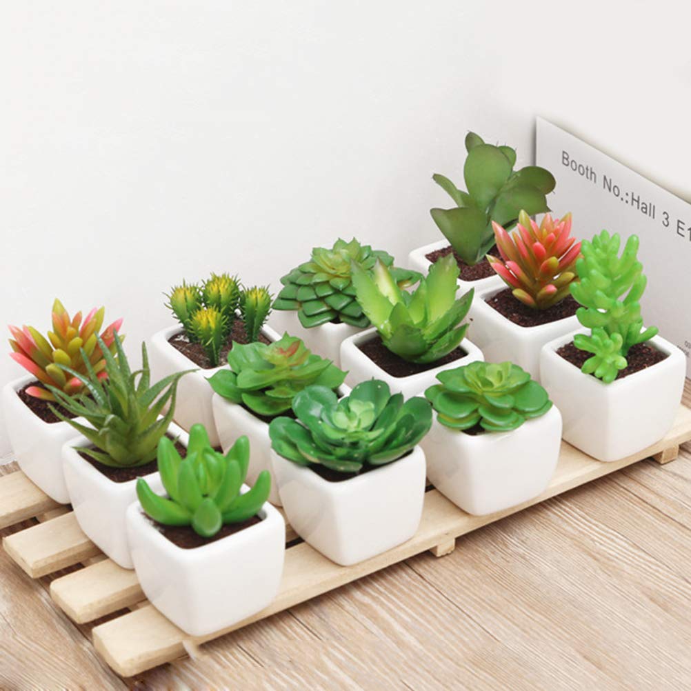 BESPORTBLE 12PCS Artificial Succulent Plants in White Ceramic Pots - Fake Decorative Faux Succulents for Home Office Desk Decor, Wedding Centerpieces, and Shelf Display (Assorted Styles)