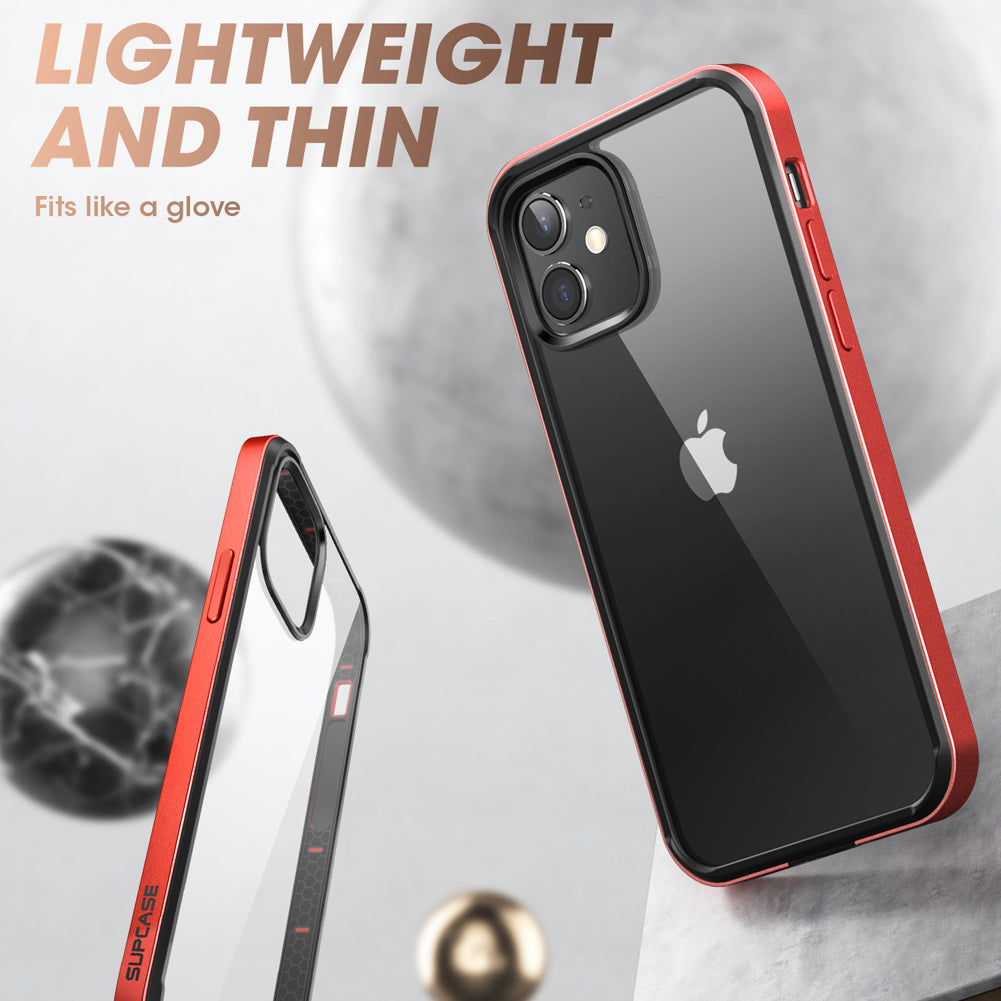 iPhone 12 Case 6.1 Inch | Unicorn Beetle Edge Clear Bumper Protective Cover with Metallic Red Frame | Shockproof & Scratch Resistant for Daily Use, Work & Outdoor Activities