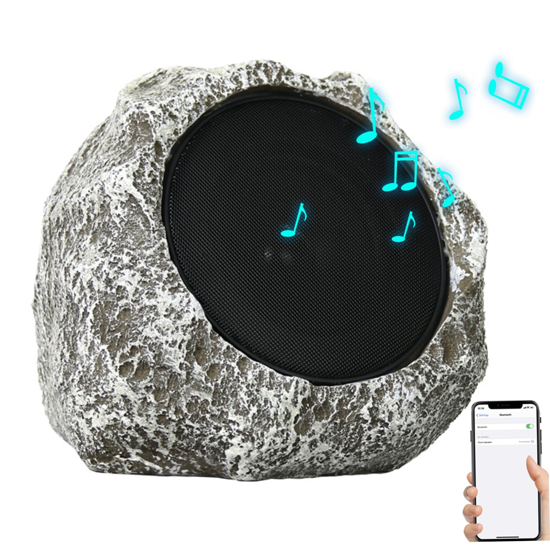 Outdoor Rock Speakers 9x7x7'' Waterproof Solar-Powered USB Wireless Rechargeable Outdoor Speakers for Garden Patios Villas Parks Camping Beach Poolside