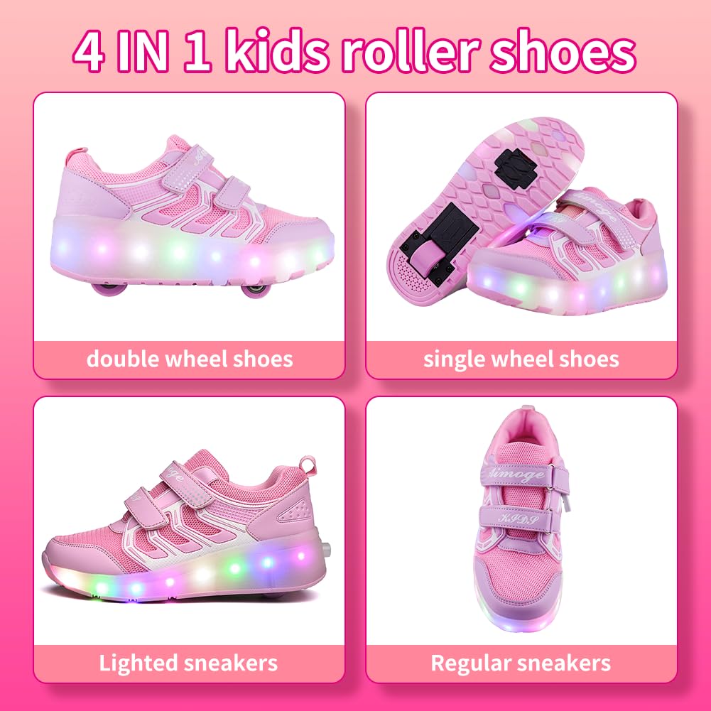 Upgraded Kids Roller Shoes with Double Retractable Wheels - Light Up Rechargeable Sneakers for Boys & Girls - Perfect for Skateboarding, Birthday Gifts & Outdoor Play