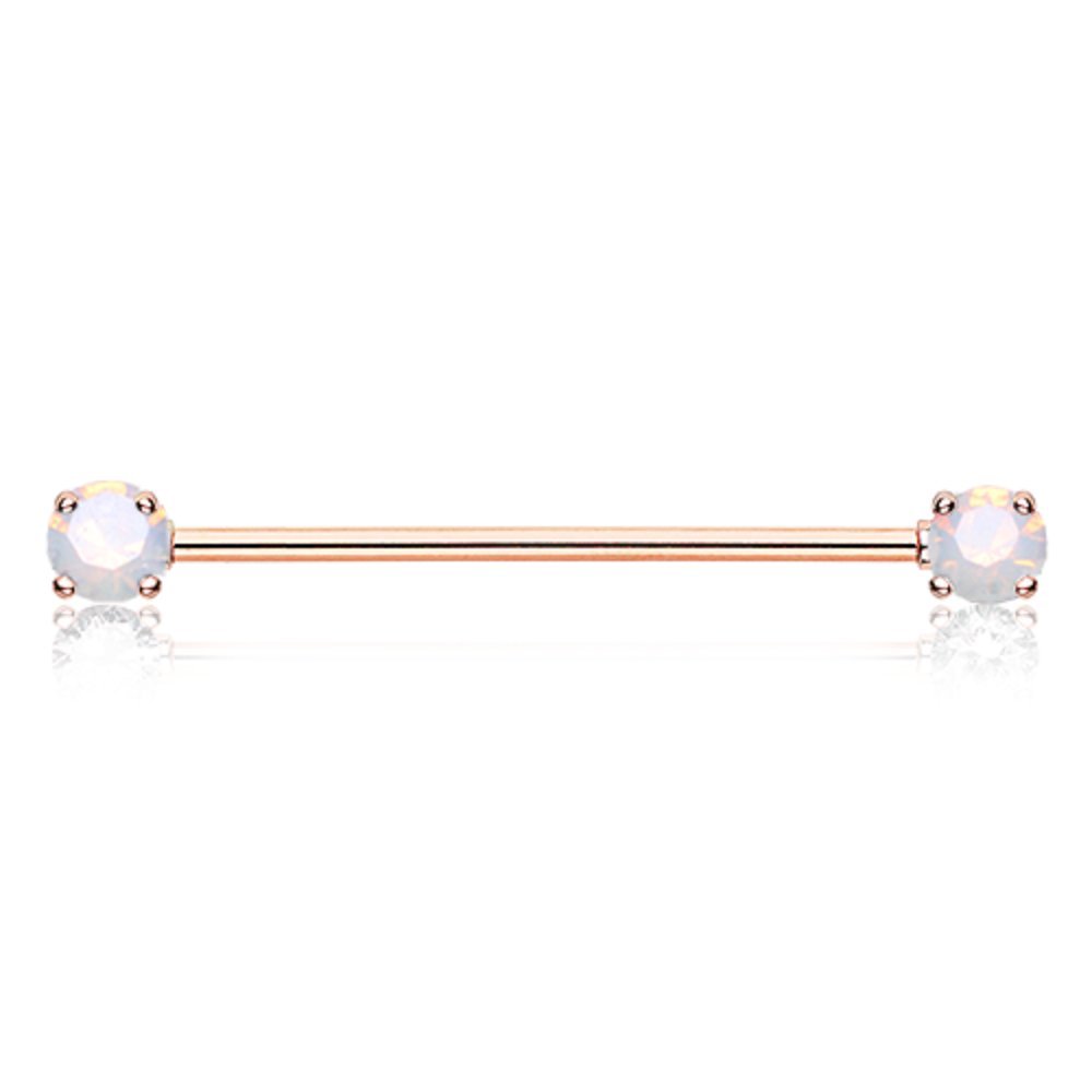 Rose Gold Double Prong Opal Gem WildKlass Industrial Barbell - Body Jewelry for Cartilage, Helix & Tragus Piercings - Perfect for Everyday Wear & Special Occasions